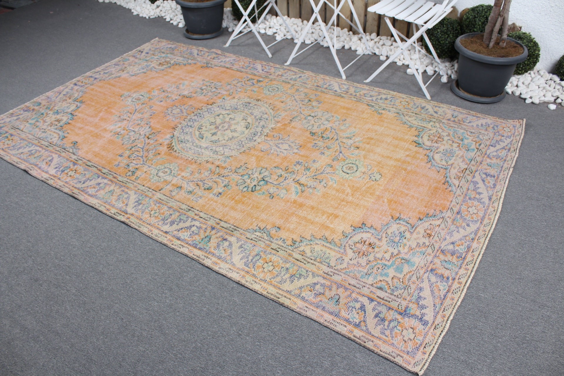 Vintage Halılar, Salon Halısı, Ev Dekor Halısı, Yatak Odası Halıları, Türk Halısı, Antika Halı, 5.4x8.9 ft Büyük Halı, Turuncu Yün Halı, Yatak Odası Halısı