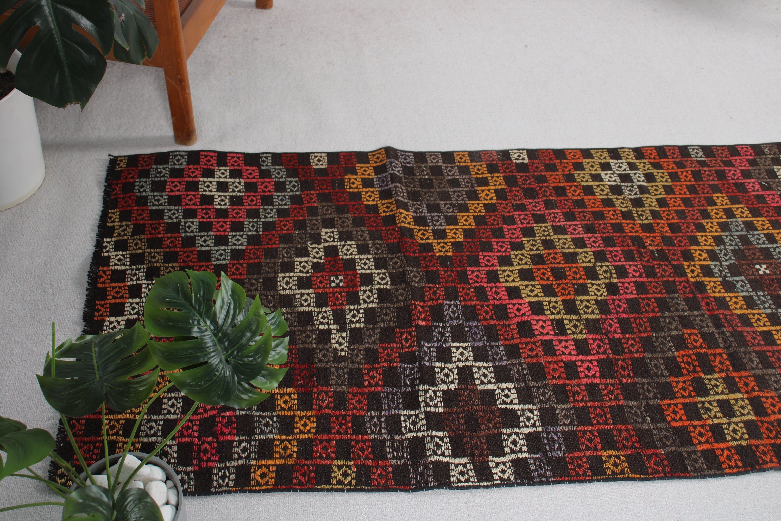 Nötr Halı, Koridor Halıları, Modern Halılar, 2,8x7,9 ft Yolluk Halıları, Türk Halıları, Vintage Halı, Kilim, Kahverengi Geometrik Halı, Mutfak Halısı