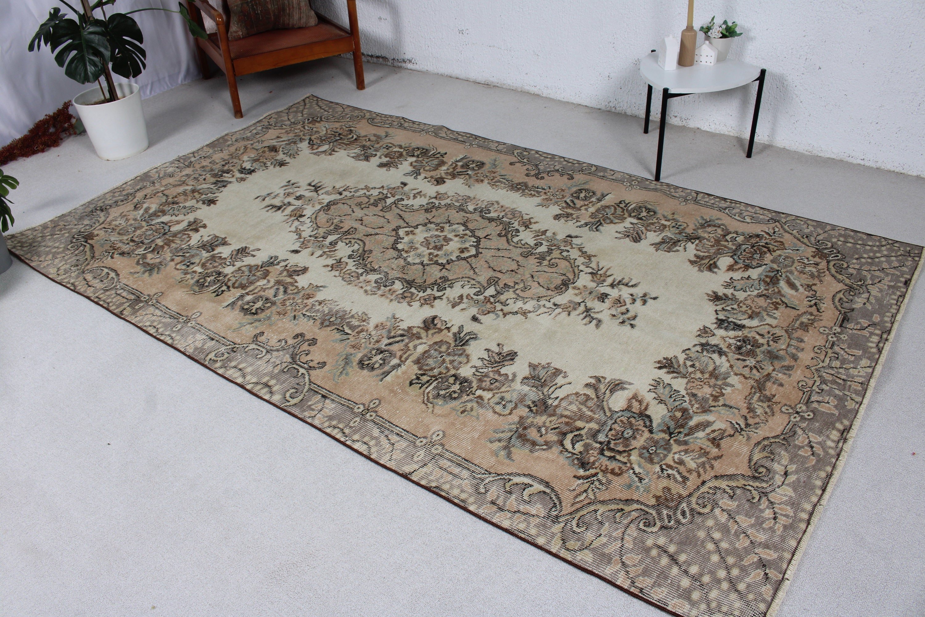 Boho Halı, Büyük Oushak Halı, Harika Halılar, 5,4x9 ft Büyük Halılar, Oturma Odası Halısı, Geometrik Halı, Vintage Halı, Kahverengi Nötr Halılar, Türk Halıları