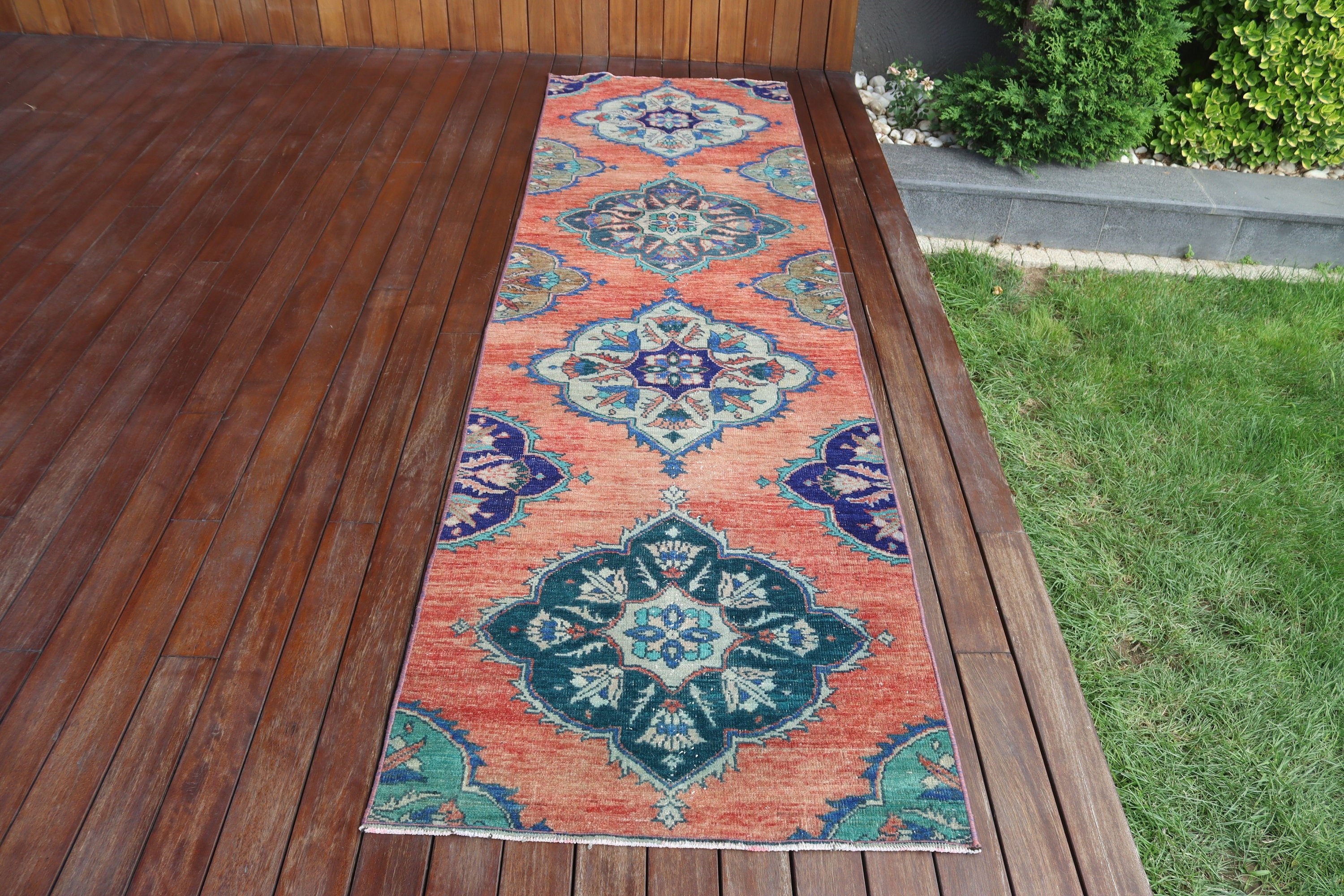 Kırmızı Oushak Halıları, Türk Halıları, Koridor Halıları, Geometrik Halı, Vintage Runner Halısı, Vintage Halılar, 2.6x9.3 ft Runner Halıları, Oryantal Halılar