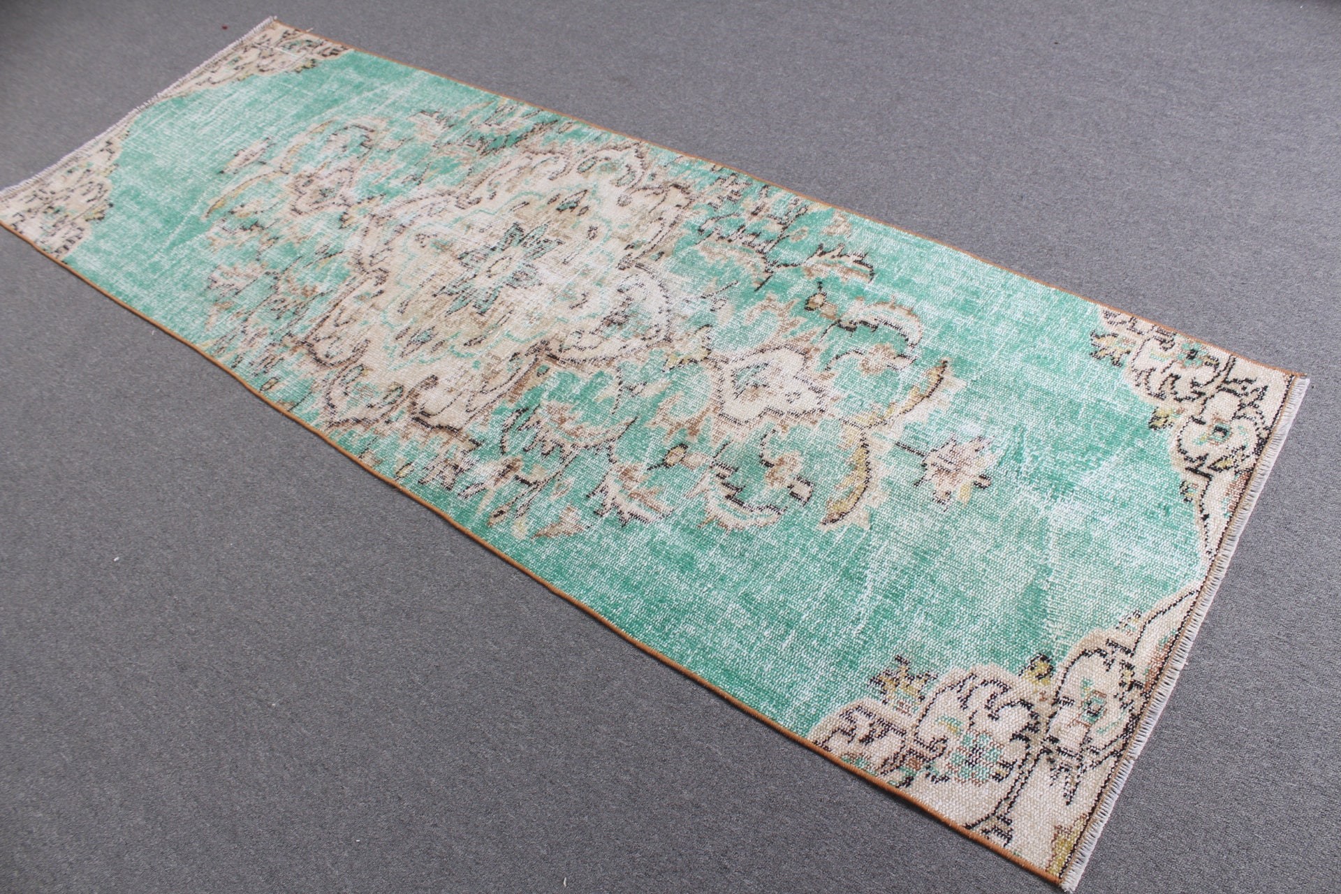 Moroccan Rugs, Distressed Rugs, Cool Rug, Corridor Rugs, Vintage Rug, Green Anatolian Rug, Turkish Rugs, 2.8x8.3 ft Runner Rug, Kitchen Rug