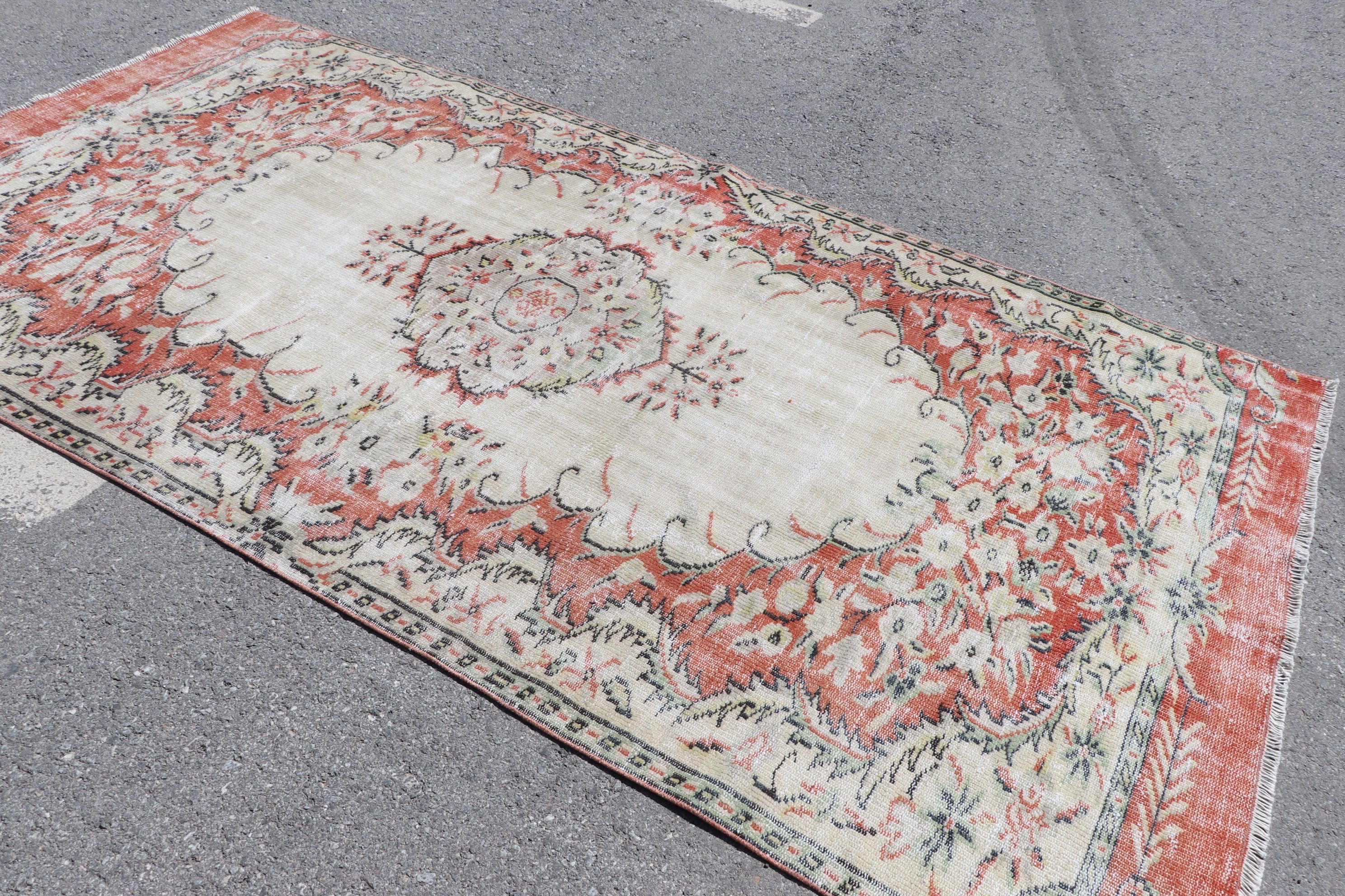 5x9.5 ft Large Rugs, Living Room Rug, Turkish Rug, Orange Antique Rugs, Salon Rug, Vintage Rug, Natural Rugs, Kitchen Rugs, Bedroom Rug