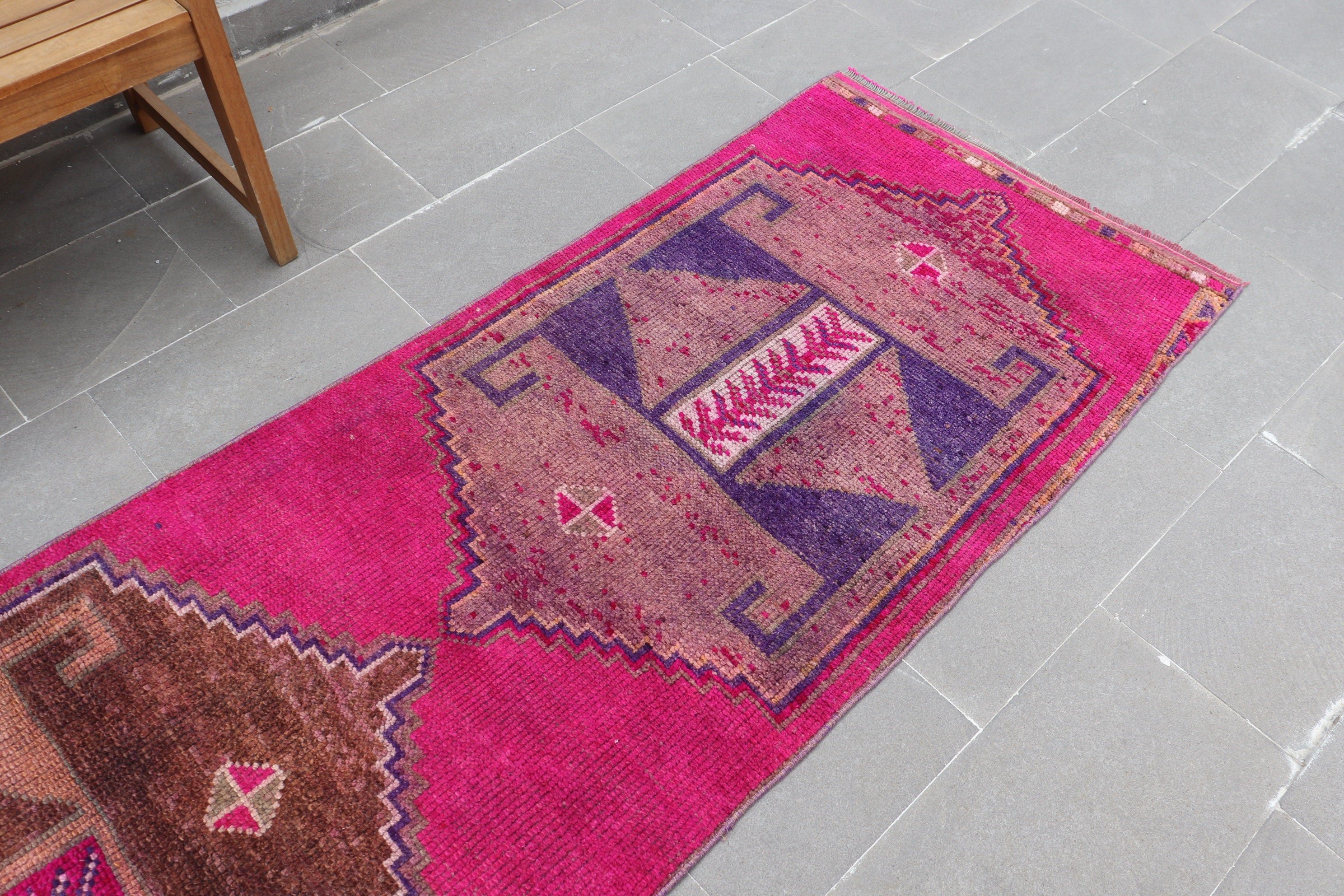 Oushak Rugs, Turkish Rug, Vintage Rugs, 2.8x11.6 ft Runner Rug, Stair Rugs, Pink Cool Rugs, Rugs for Kitchen, Corridor Rug