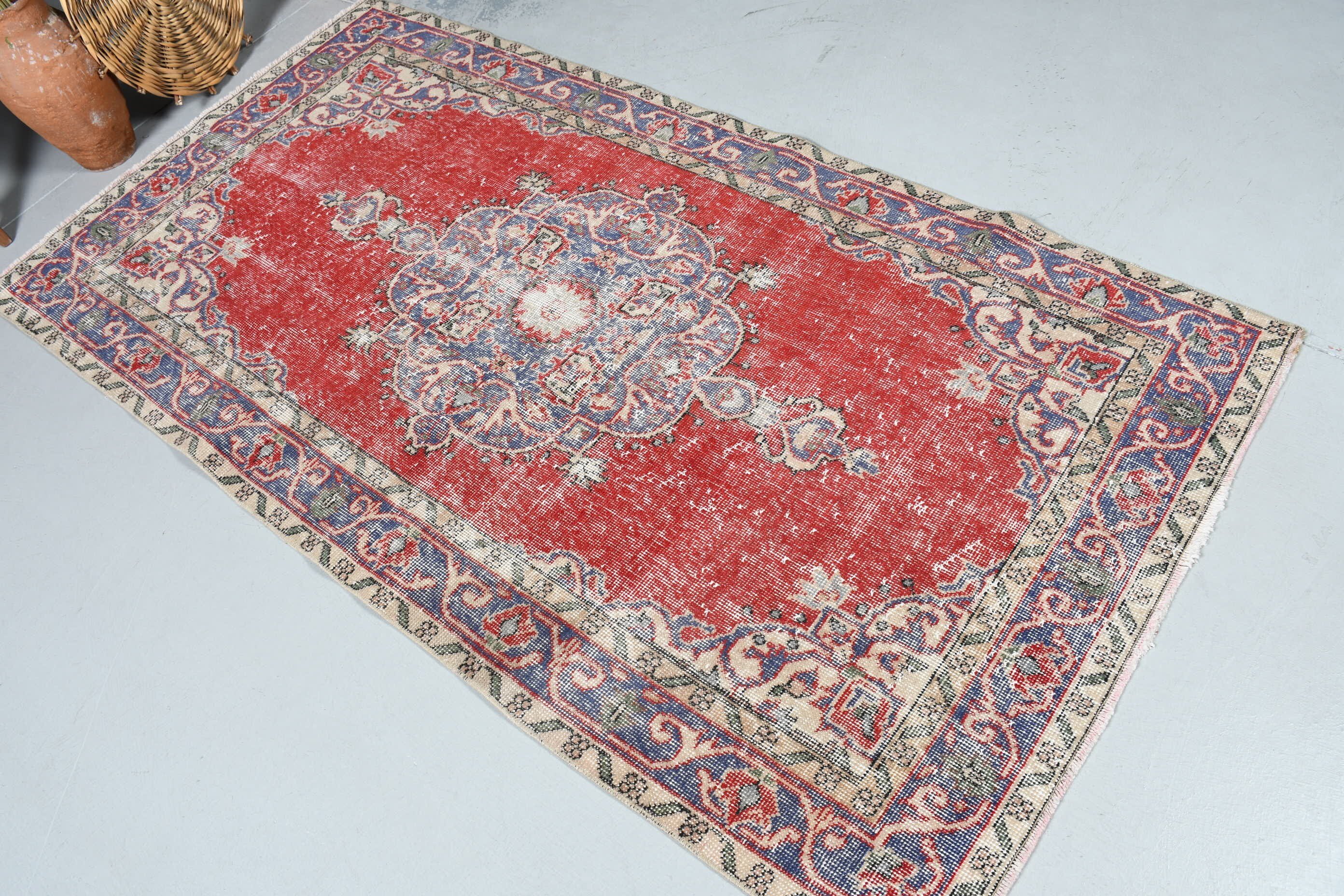 Turkish Rug, Living Room Rug, Moroccan Rug, Vintage Rug, Oushak Rug, Red Anatolian Rug, Custom Rug, 3.6x6.7 ft Area Rugs, Nursery Rug