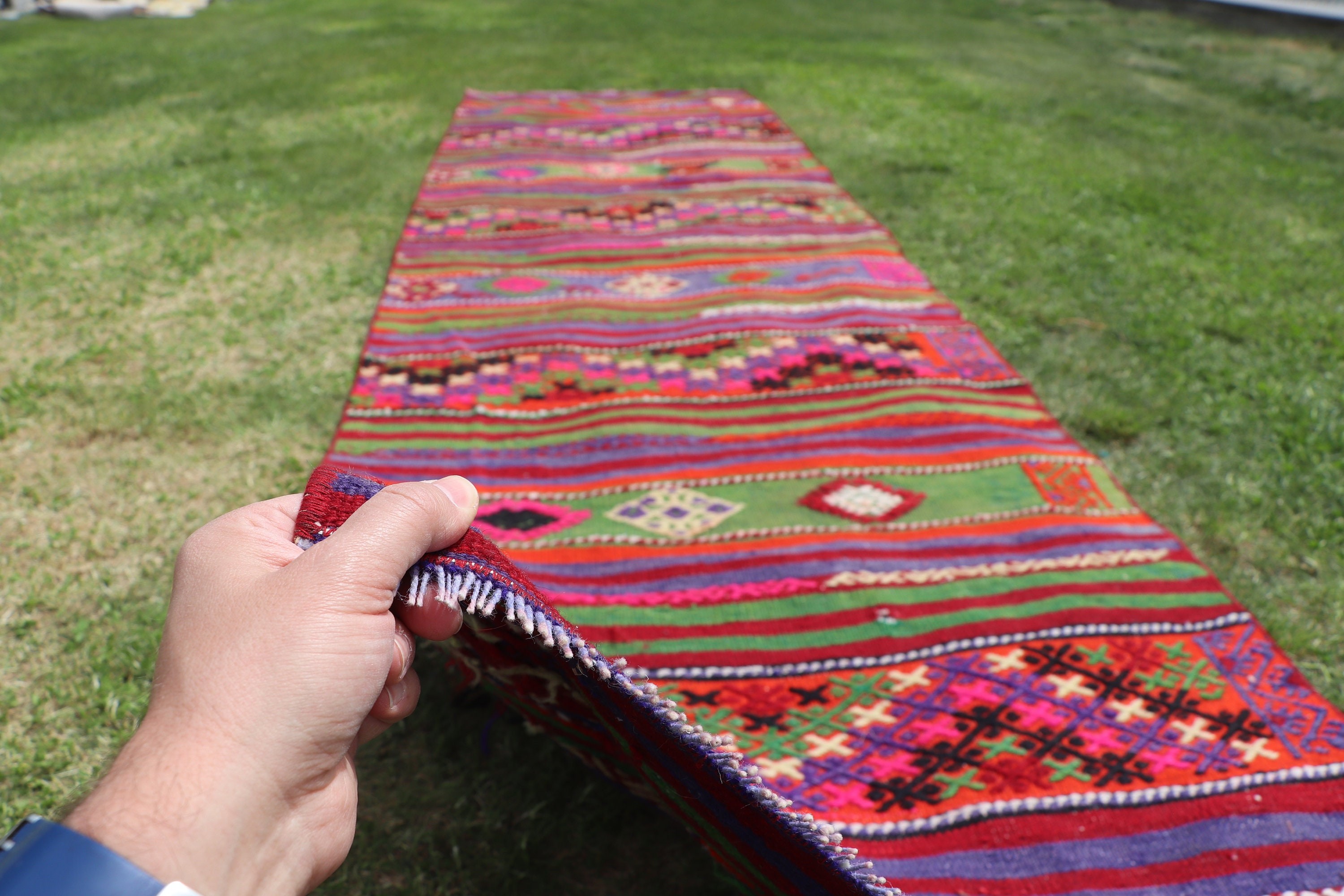 2.9x10.7 ft Runner Halılar, Vintage Halılar, Kilim, Beni Ourain Runner Halılar, Gökkuşağı Anadolu Halıları, Yatak Odası Halısı, Yün Halılar, Türk Halıları