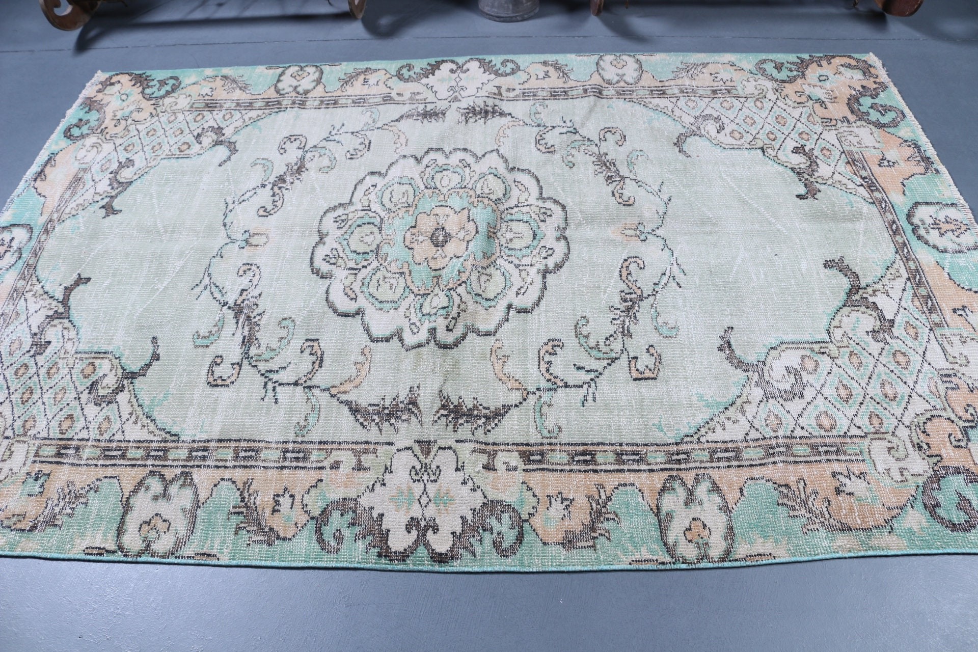 Vintage Rug, Bedroom Rug, 5.2x7.7 ft Large Rug, Home Decor Rug, Dining Room Rug, Boho Rug, Oriental Rugs, Green Cool Rug, Turkish Rug