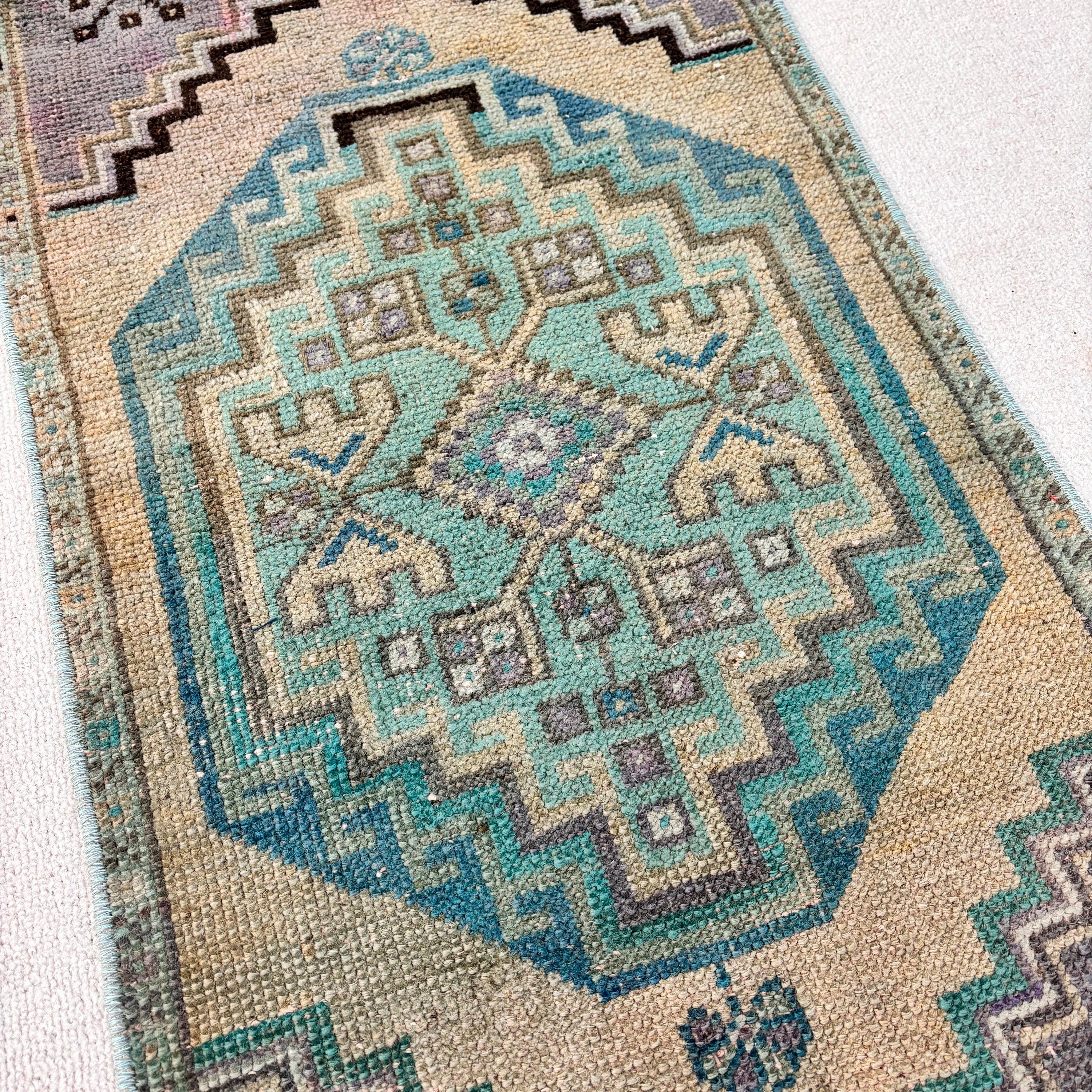 Oushak Halı, Türkiye Halıları, Kapı Paspas Halıları, Banyo Halıları, Yeşil Yün Halı, Vintage Halı, Türk Halıları, 1.5x2.7 ft Küçük Halılar, Düz Dokuma Halılar