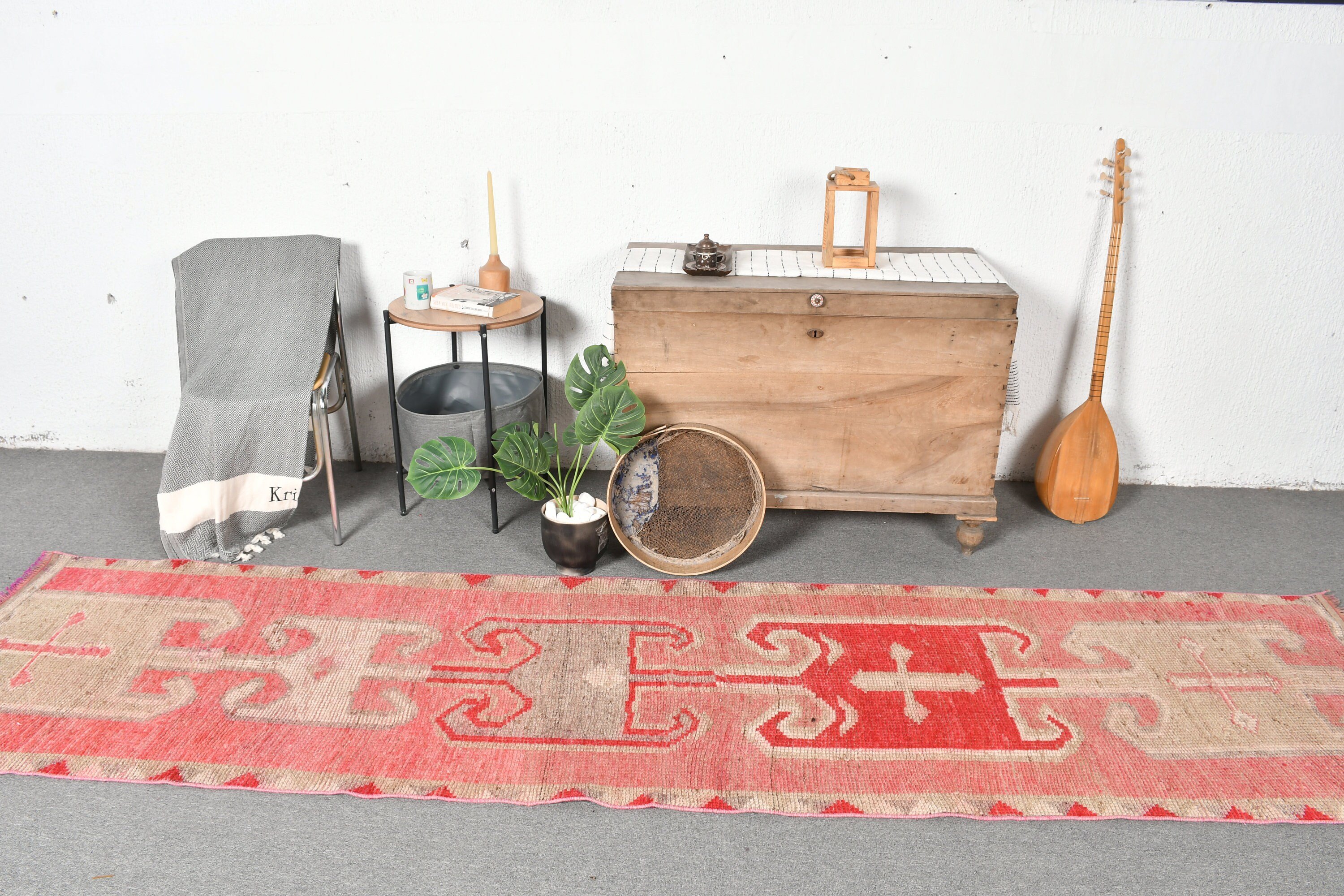 Wool Rug, Turkish Rugs, Kitchen Rug, 2.8x10.9 ft Runner Rugs, Vintage Rug, Pink Oushak Rugs, Cool Rug, Rugs for Stair, Corridor Rug