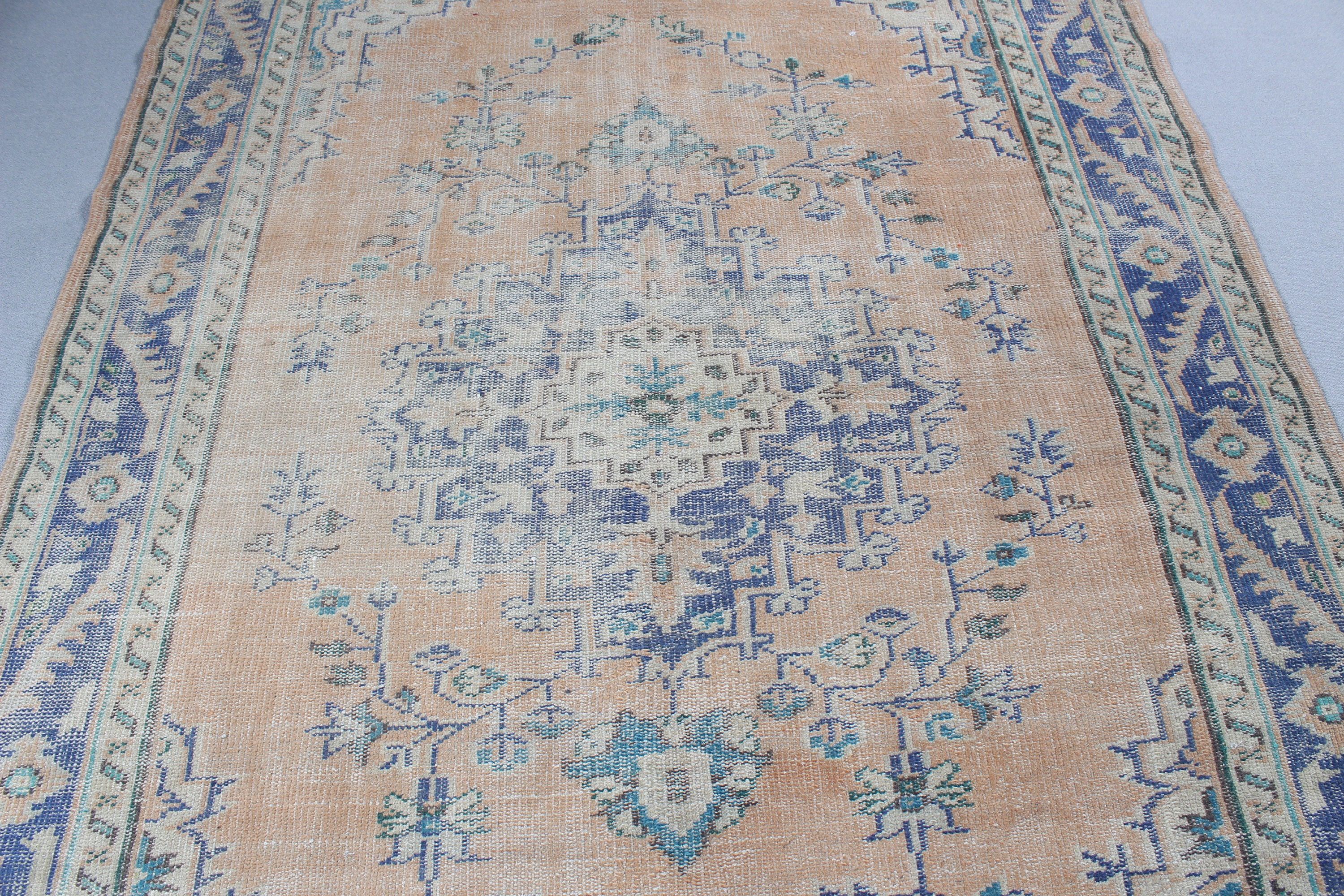 Geometrik Halılar, Büyük Oushak Halılar, Nötr Halılar, Vintage Halılar, Büyük Vintage Halılar, Turuncu Boho Halı, 6.1x9 ft Büyük Halı, Türk Halısı