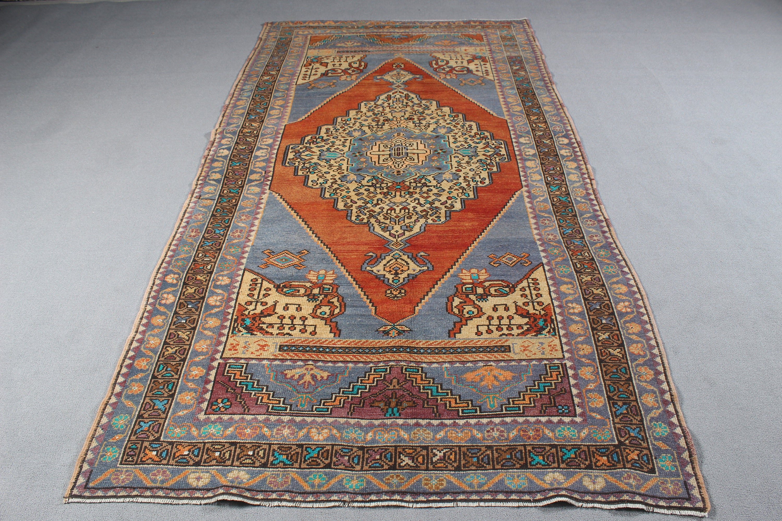 Anadolu Halıları, Turuncu Yün Halı, 4,7x9 ft Büyük Halı, Ev Dekorasyonu Halıları, Yemek Odası Halısı, Büyük Oushak Halıları, Türk Halısı, Vintage Halı