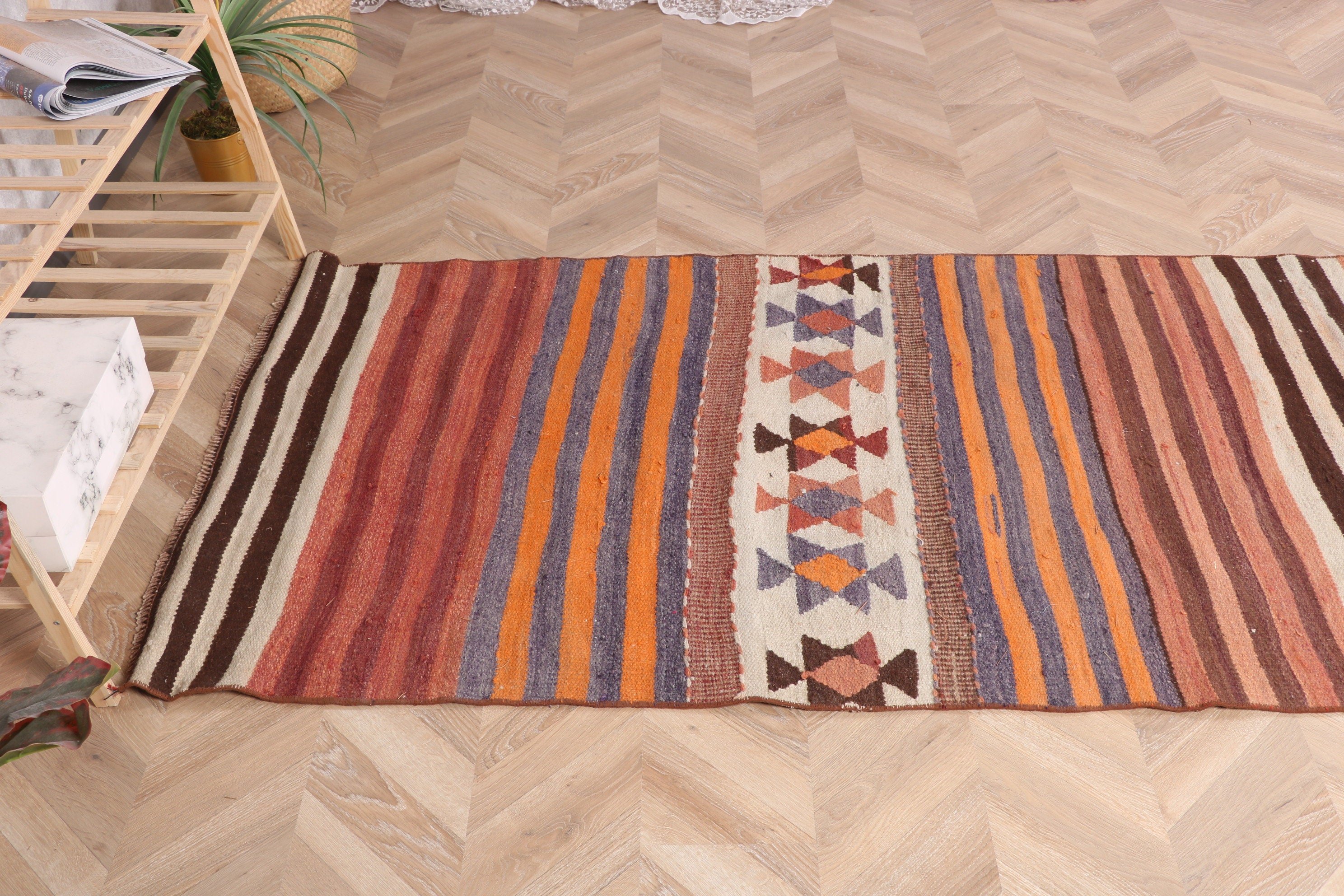 Uzun Koşucu için Halılar, Türk Halısı, 3,2x12,5 ft Runner Halısı, Vintage Runner Halıları, Turuncu Boho Halısı, Vintage Halı, Oushak Halısı, Yer Halıları