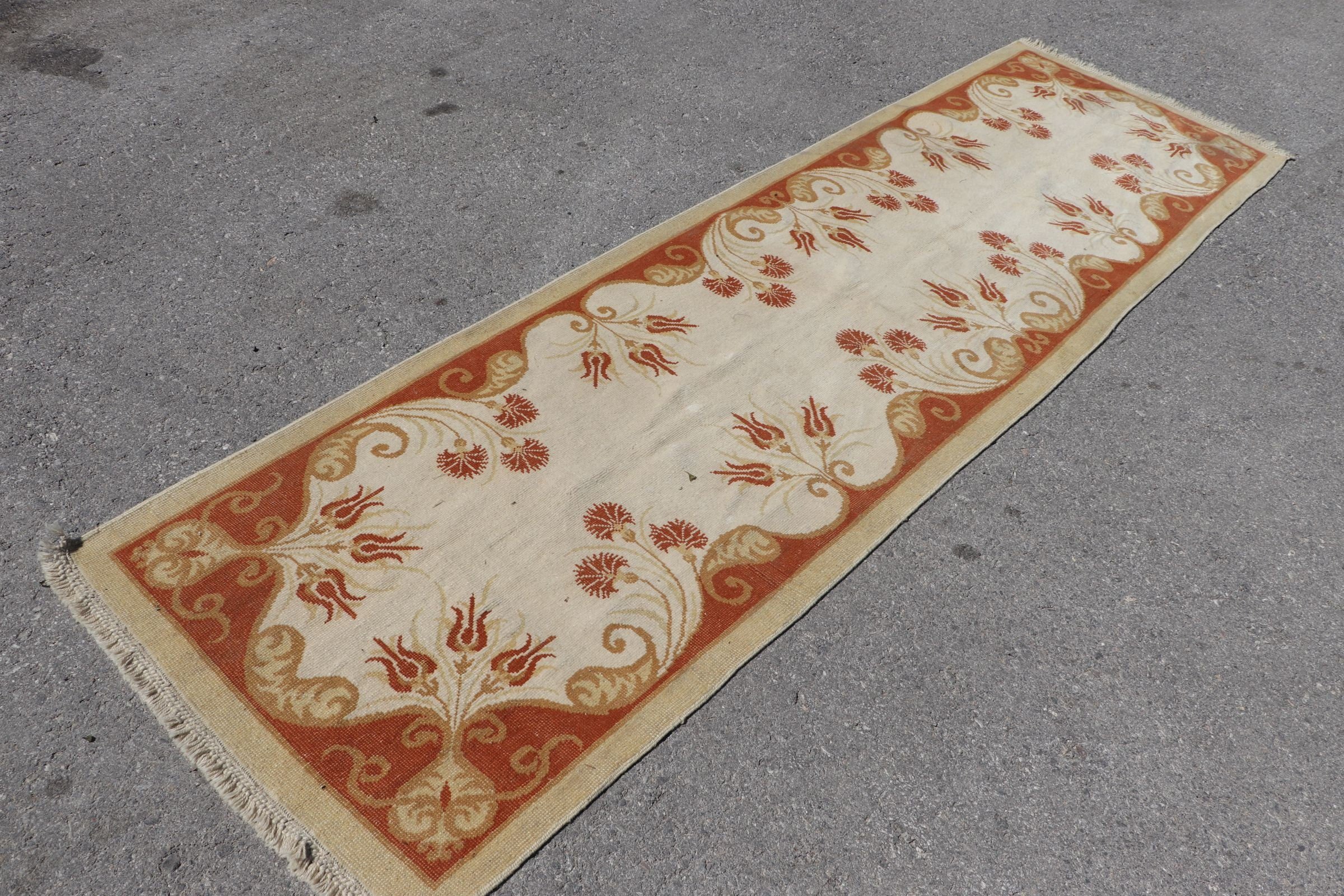 Corridor Rug, Organic Rug, Vintage Rugs, Turkish Rug, Wool Rug, Anatolian Rug, White Moroccan Rug, Kitchen Rug, 2.8x9.4 ft Runner Rugs