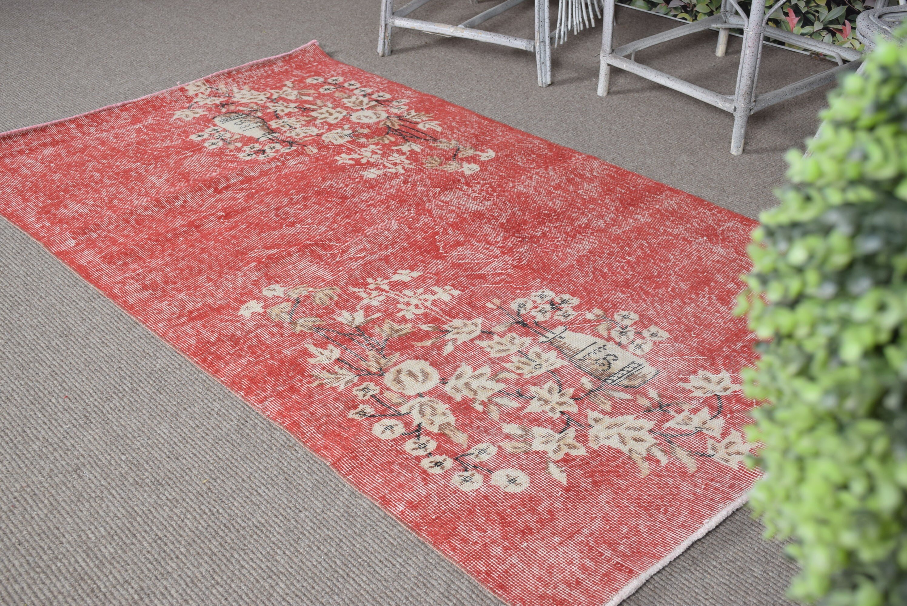 Red Home Decor Rug, Dining Room Rugs, 3.7x6.6 ft Area Rugs, Nursery Rugs, Kitchen Rugs, Art Rug, Anatolian Rug, Turkish Rugs, Vintage Rugs