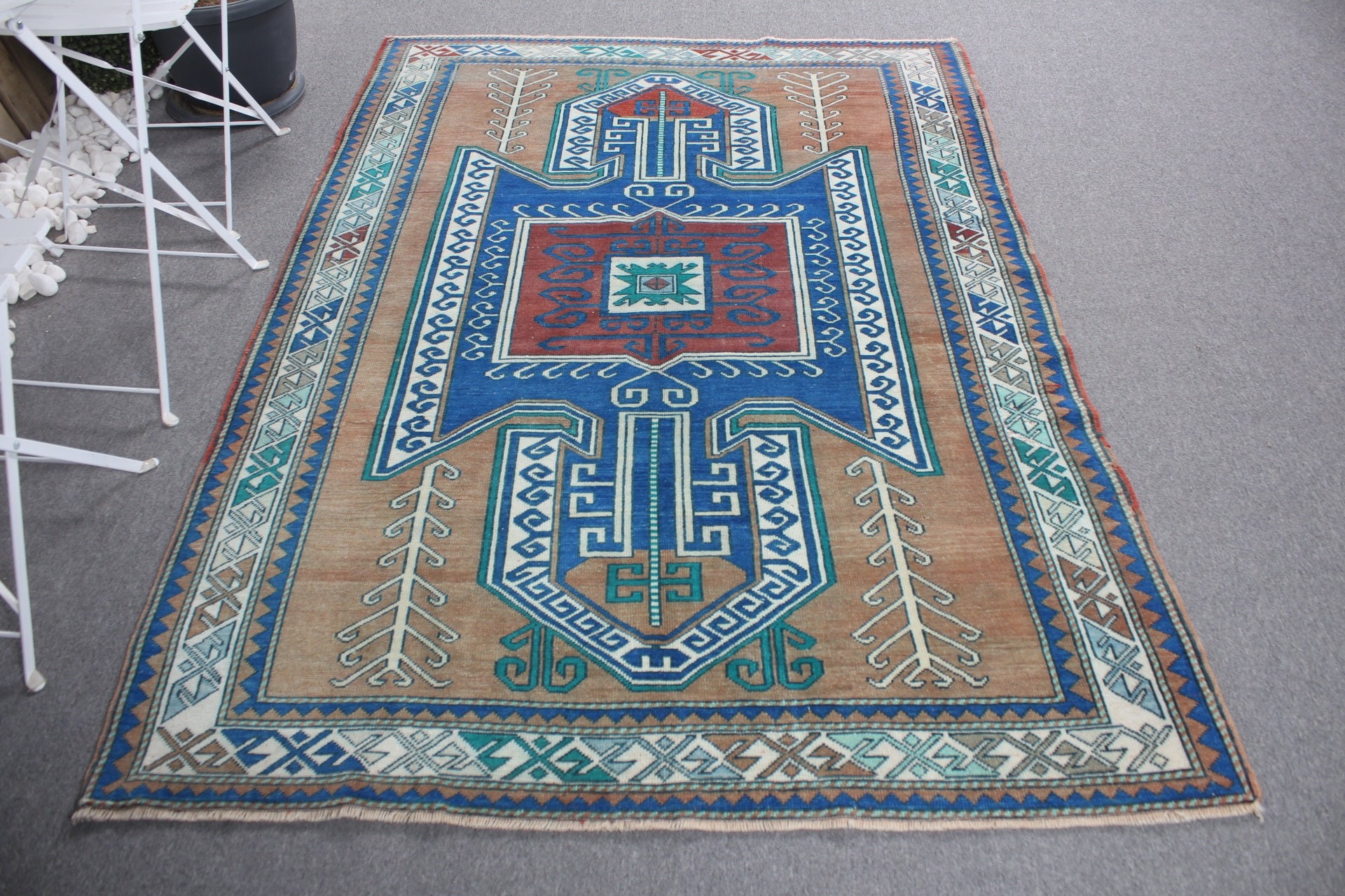 Vintage Rug, Floor Rug, Vintage Decor Rugs, Turkish Rug, Kitchen Rug, Dining Room Rugs, Blue Floor Rugs, 5x6.9 ft Area Rugs