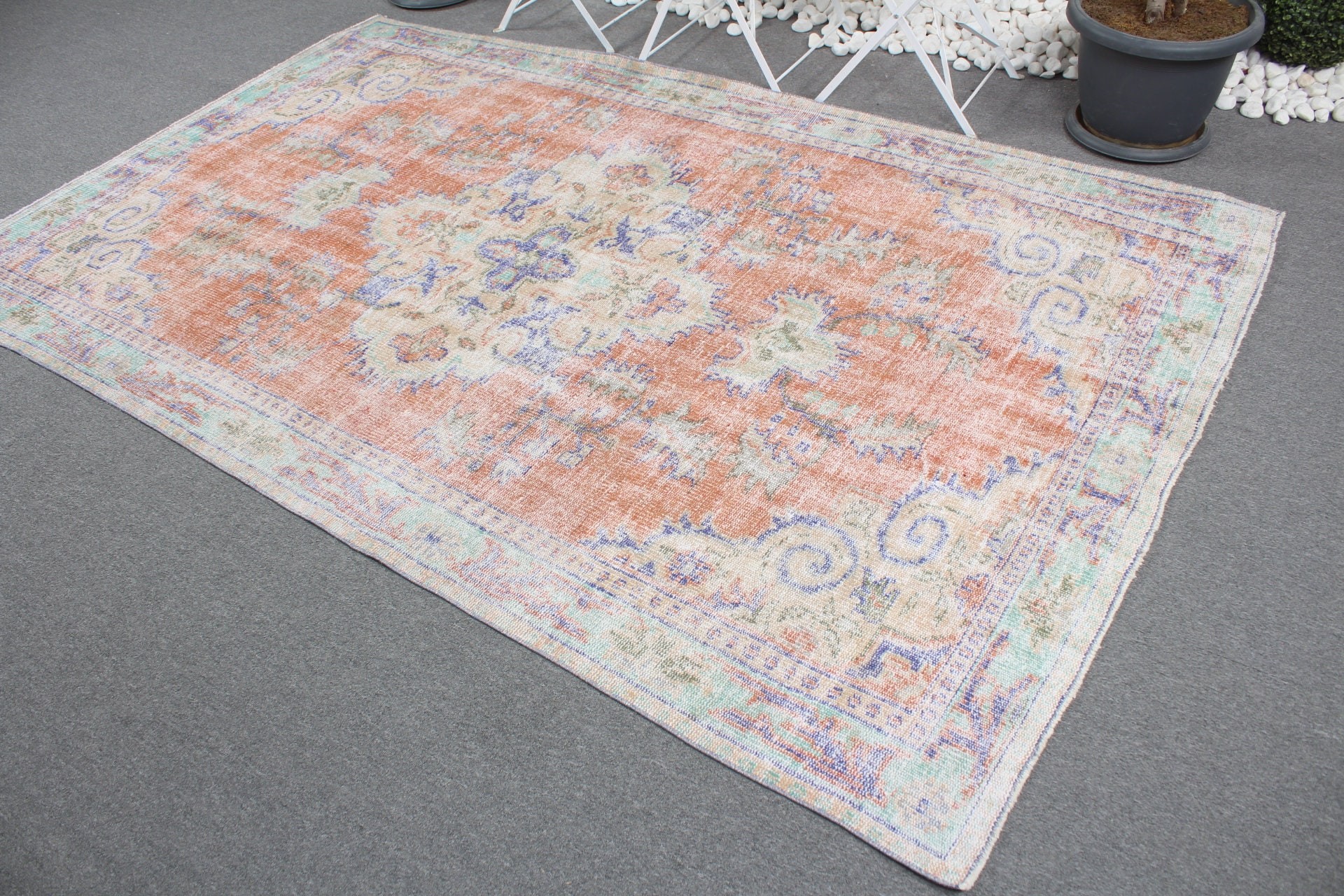 Dining Room Rugs, Vintage Rug, Turkish Rug, Nomadic Rug, 5.6x8.7 ft Large Rugs, Moroccan Rug, Salon Rug, Orange Oriental Rug, Antique Rug