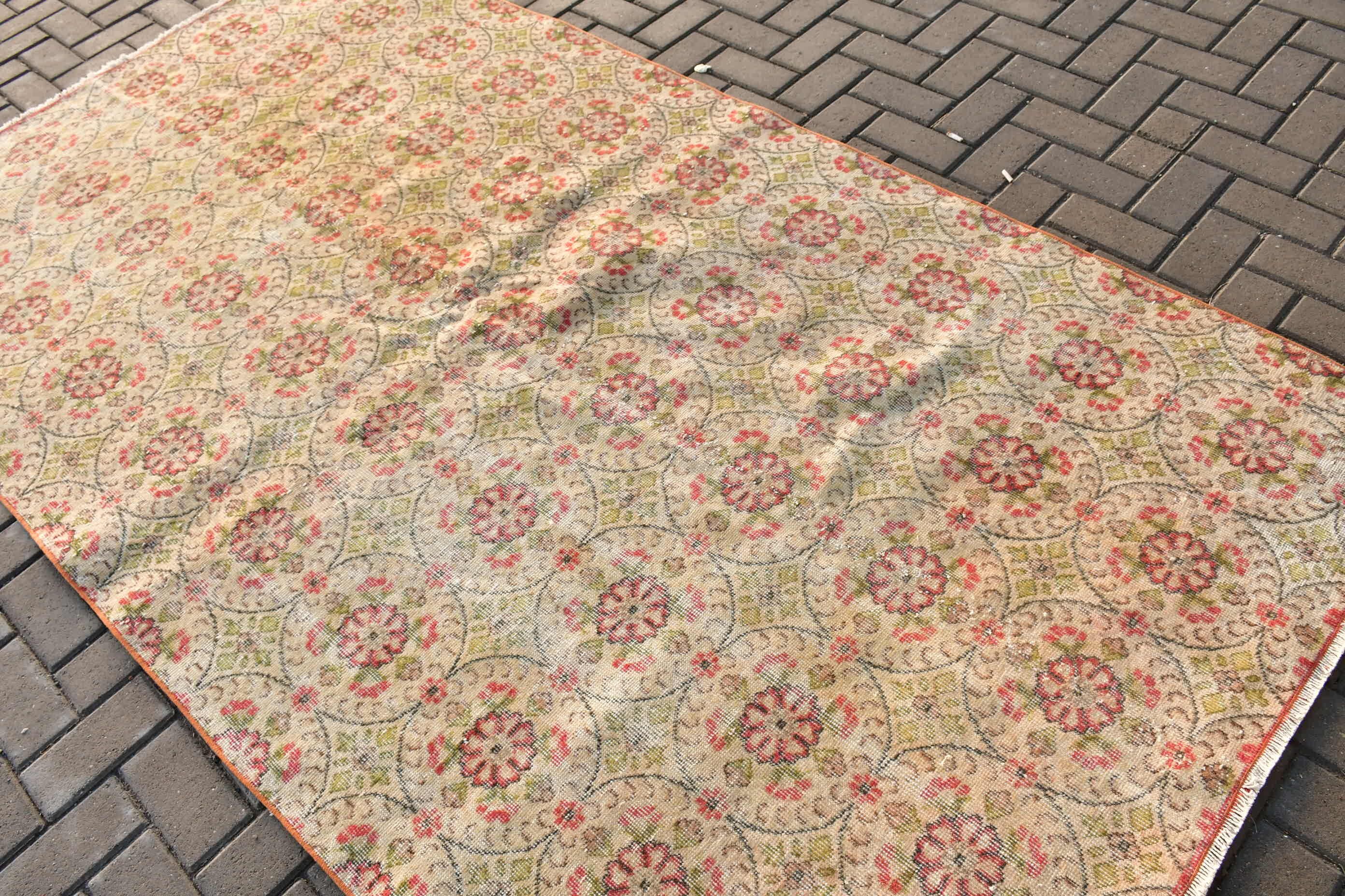 Cute Rug, Vintage Rug, Bedroom Rugs, Turkish Rugs, Beige Moroccan Rug, Dining Room Rug, Anatolian Rugs, 4.9x9 ft Large Rugs, Wool Rugs