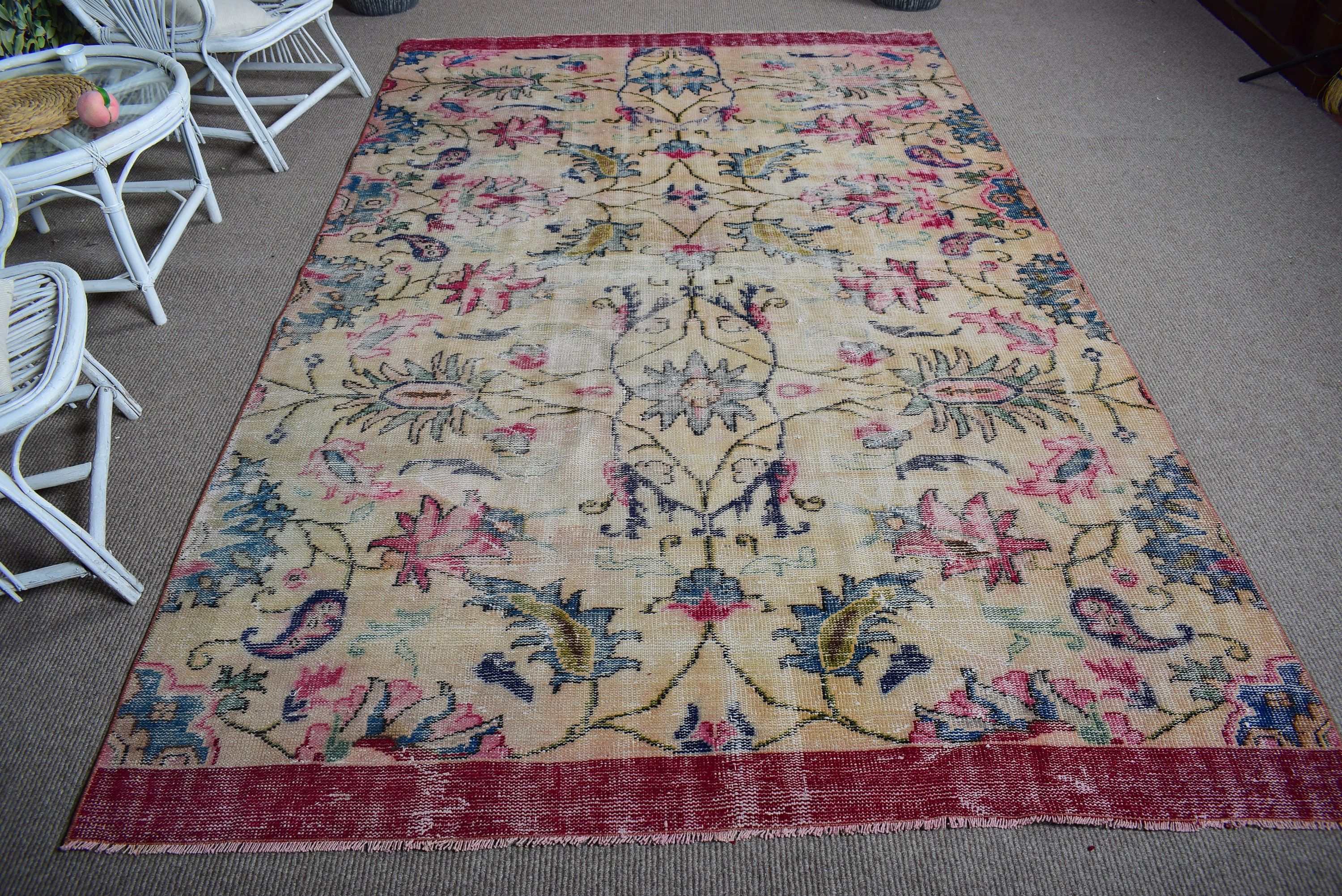 6.1x9.9 ft Large Rugs, Large Oushak Rug, Antique Rug, Dining Room Rugs, Beige Handwoven Rugs, Vintage Rugs, Turkish Rug, Oushak Rugs