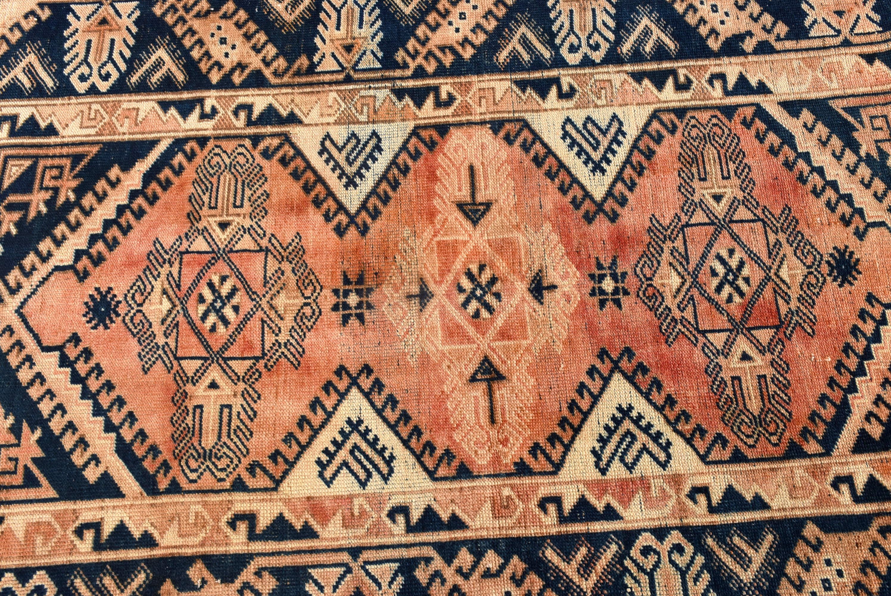 Turuncu Geometrik Halılar, 3,8x5,5 ft Aksan Halıları, Vintage Halılar, Boho Halısı, Çocuk Halısı, Fas Halısı, Mutfak Halısı, Türk Halıları, Geometrik Halı