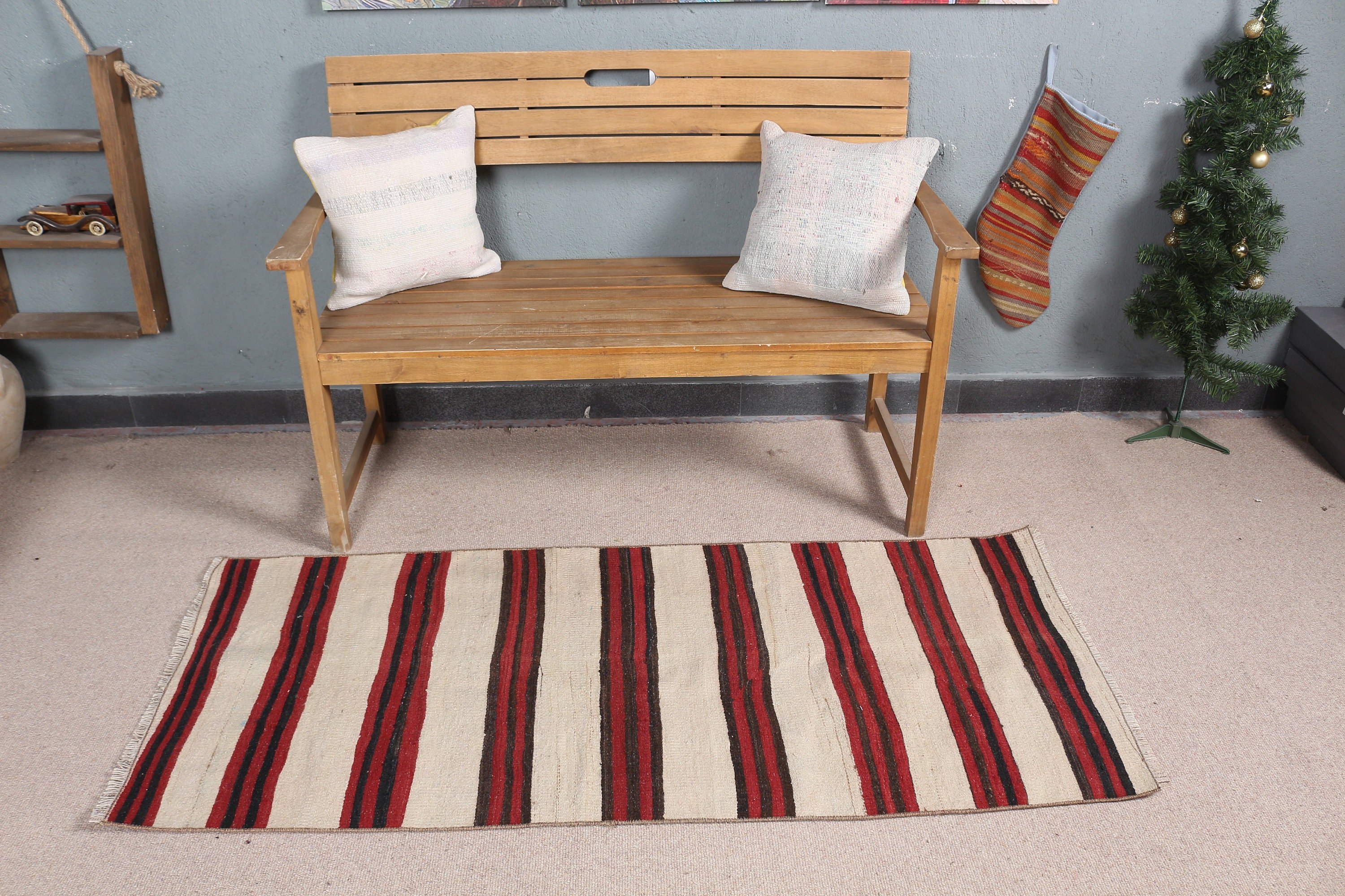 Bej Yün Halı, Banyo Halısı, Havalı Halılar, Kilim, Kabile Halısı, Vintage Halı, Türk Halısı, Mutfak Halısı, 2,3x5,5 ft Küçük Halılar