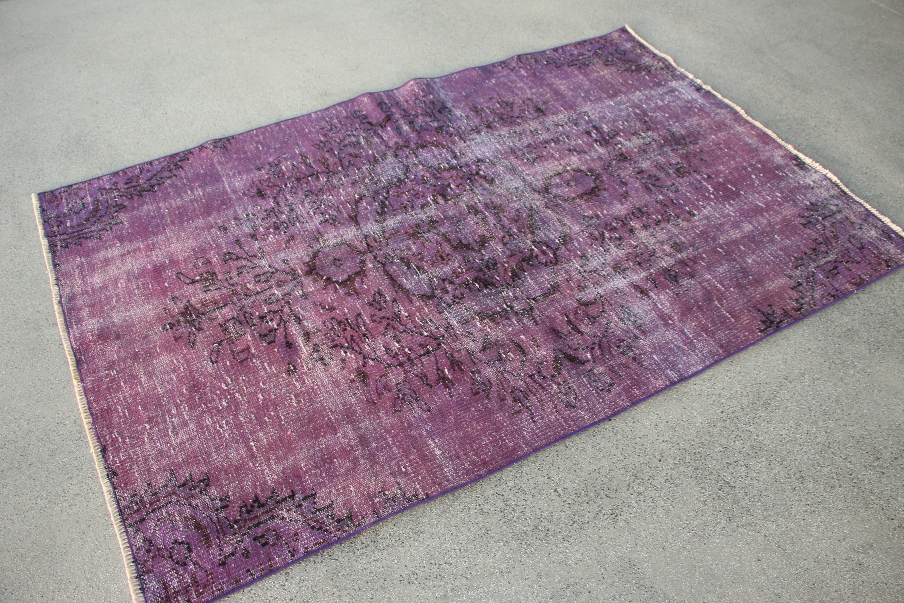 Vintage Rugs, Rugs for Area, Purple Wool Rugs, Bedroom Rugs, Dining Room Rug, Turkish Rugs, Antique Rug, 4.1x6.4 ft Area Rug, Muted Rug