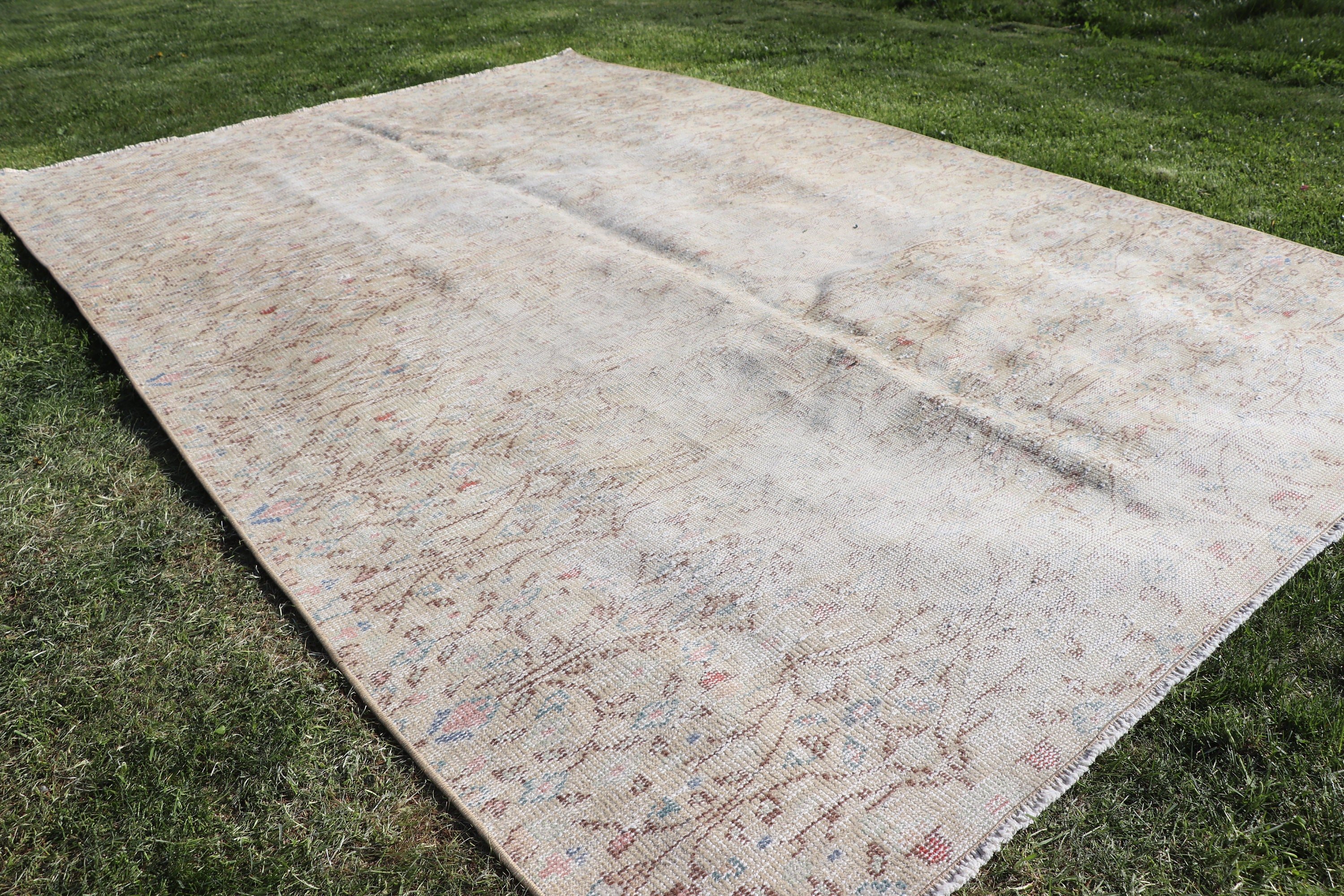 Turkish Rugs, Beige Boho Rug, Exotic Rugs, 5.6x8.8 ft Large Rugs, Large Oushak Rug, Vintage Rug, Large Boho Rug, Neutral Rugs, Bedroom Rugs