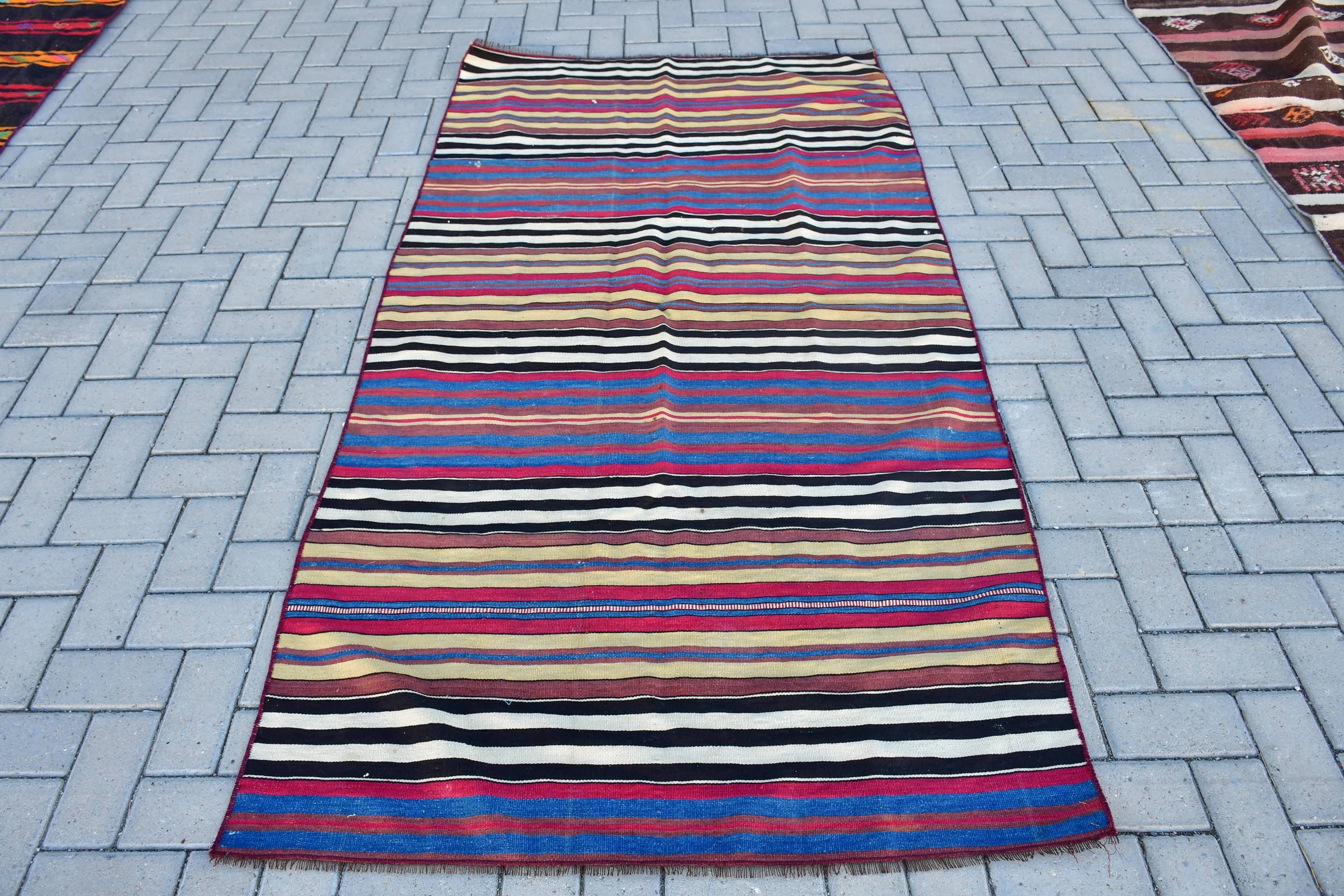 Kilim, Vintage Rug, Anatolian Rugs, Blue Oriental Rug, Dining Room Rug, Turkish Rugs, Floor Rug, 3.9x7.4 ft Area Rugs