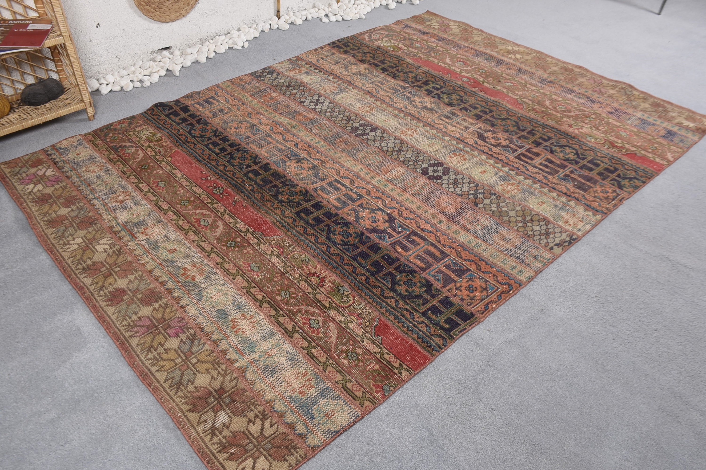 Beige Oriental Rug, Living Room Rug, Oriental Rug, 5.9x8.4 ft Large Rugs, Dining Room Rugs, Turkish Rug, Vintage Rug