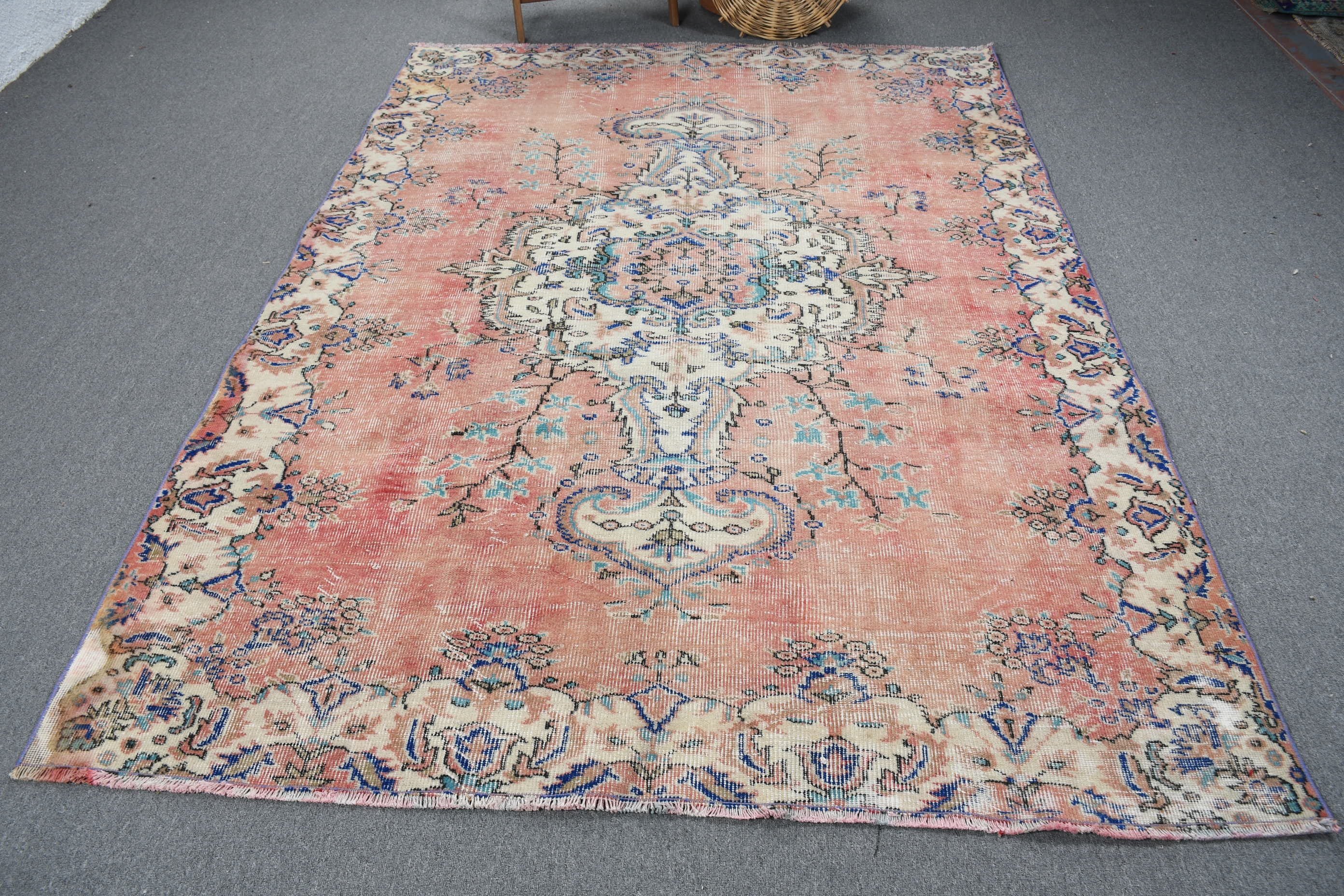 Türk Halısı, Sanat Halısı, 5.9x8.4 ft Büyük Halı, Fas Halısı, Vintage Halı, Pembe Yatak Odası Halıları, Salon Halısı, Yer Halıları, Boho Halısı, Yemek Odası Halısı