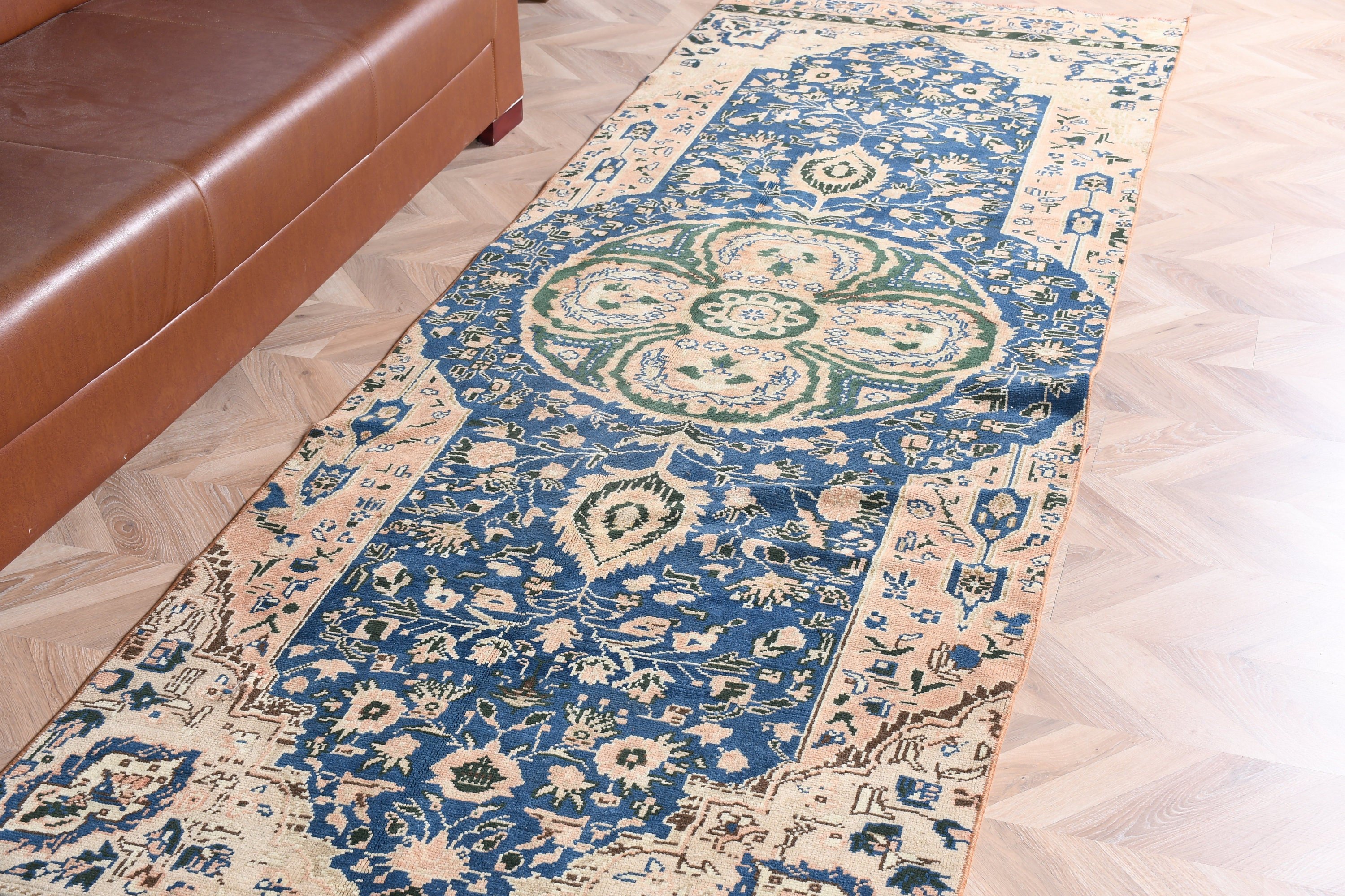 Antika Halı, Mavi Oryantal Halı, Türk Halıları, Vintage Halılar, Etnik Halı, Runner Halıları, 3.5x11.5 ft Runner Halı, Merdiven Halısı