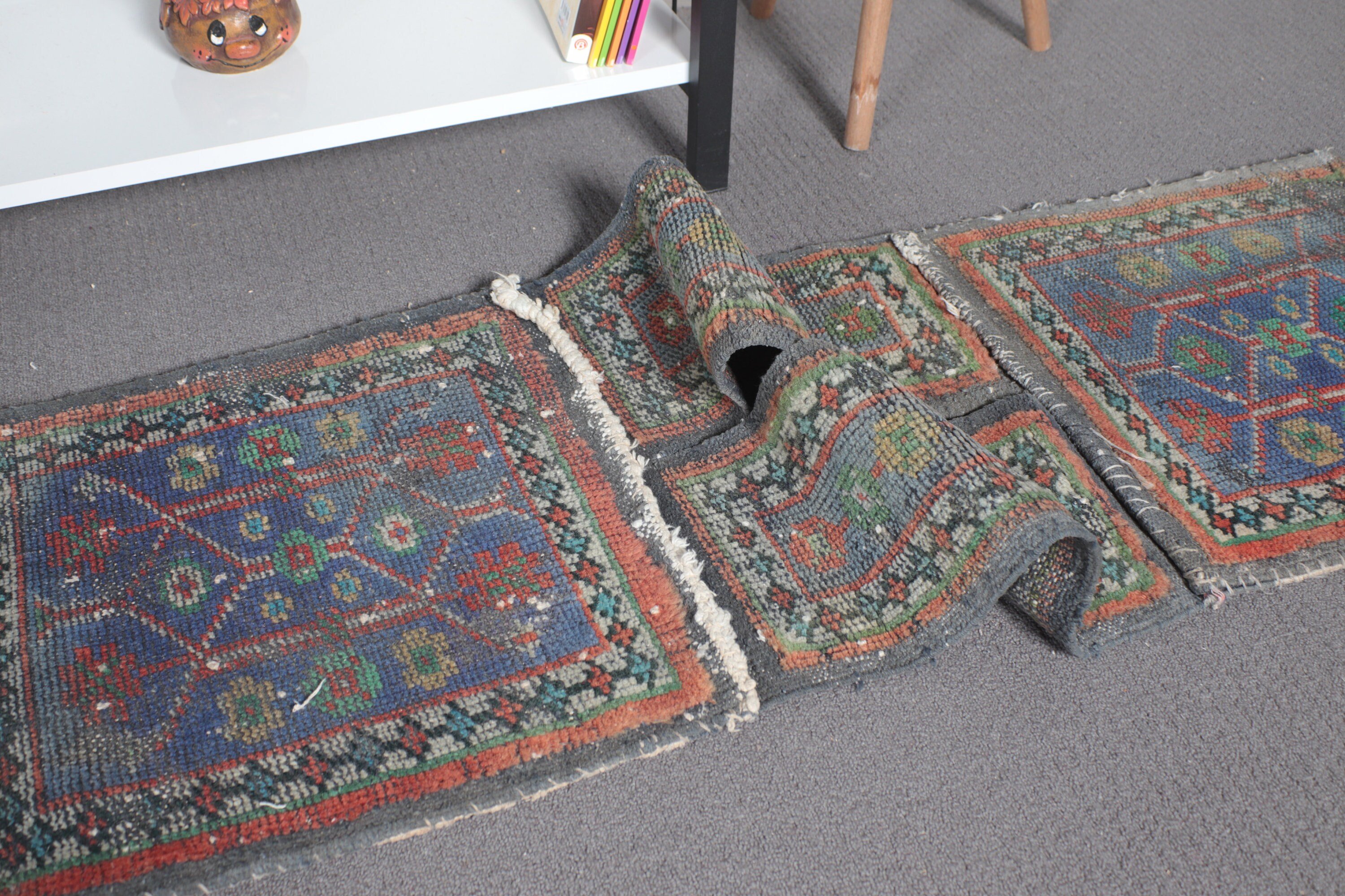 Vintage Halı, Boho Halılar, Türk Halıları, Duvara Asılı Halı, Ev Dekorasyonu Halısı, Yatak Odası Halısı, Mavi Yer Halıları, 1.4x4.2 ft Küçük Halı, El Dokuma Halılar