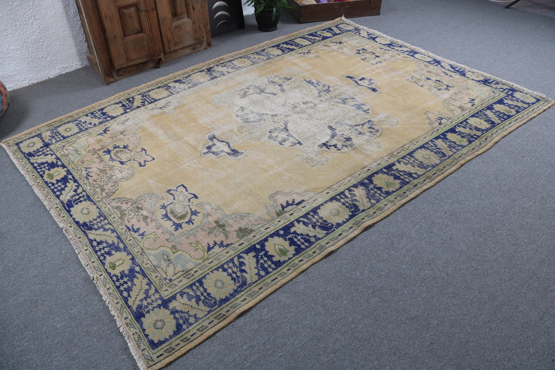 Sarı Açıklama Halıları, Yemek Odası Halısı, 5.9x8.7 ft Büyük Halılar, Vintage Halı, Büyük Vintage Halılar, Türk Halıları, Anadolu Halısı, Ev Dekorasyonu Halısı