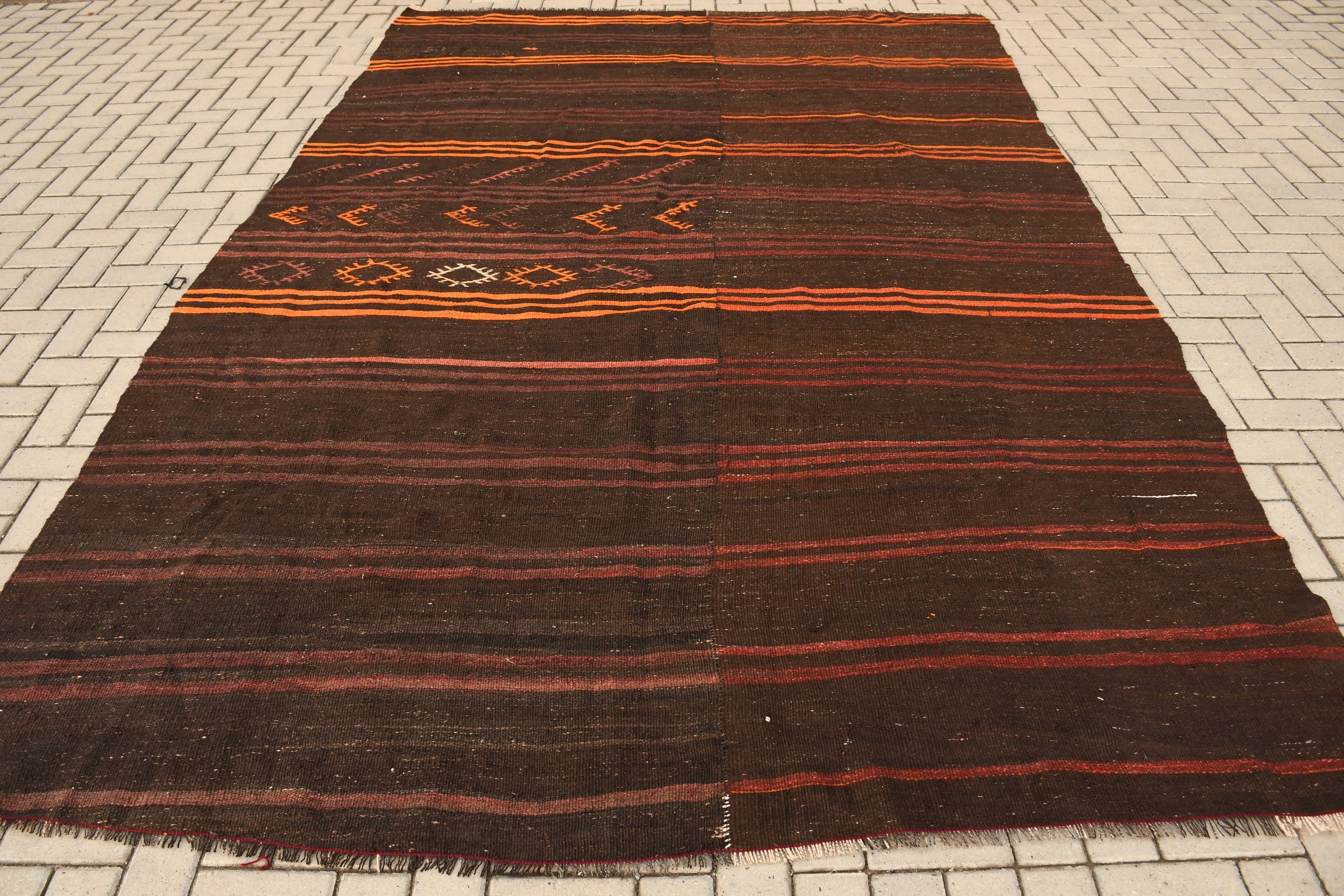 Vintage Halı, 7.5x11.3 ft Büyük Boy Halılar, Fas Halısı, Yün Halısı, Türk Halıları, Yemek Odası Halısı, Kahverengi Fas Halısı, Kilim, Salon Halısı