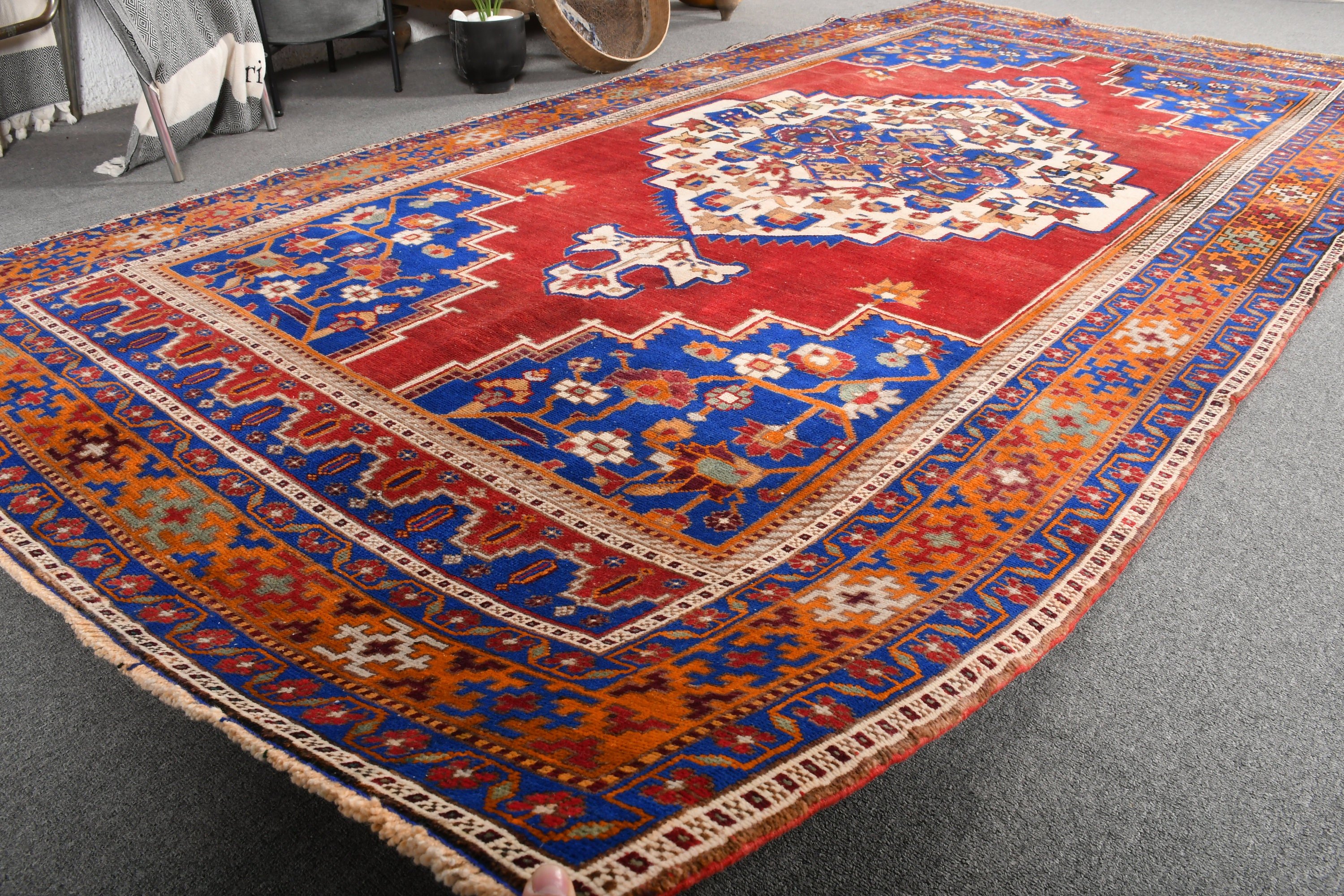 Vintage Rug, Turkish Rug, Rugs for Bedroom, Red Wool Rugs, Salon Rug, Bedroom Rugs, Oushak Rugs, 5.2x10.9 ft Large Rug, Moroccan Rug