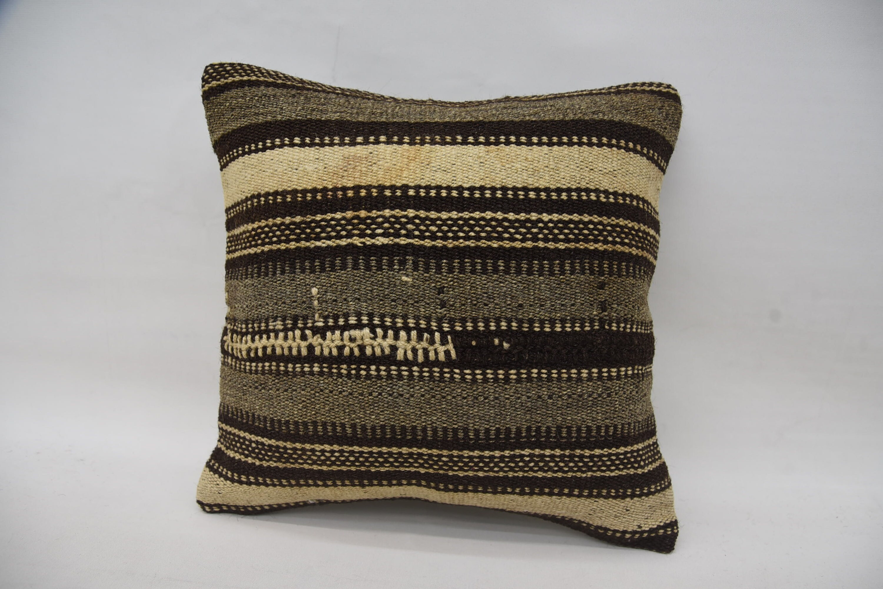 Kilim Pillow, Boho Throw Cushion Case, Hippie Throw Cushion Cover, Interior Designer Pillow, 16"x16" Brown Pillow, Boho Pillow