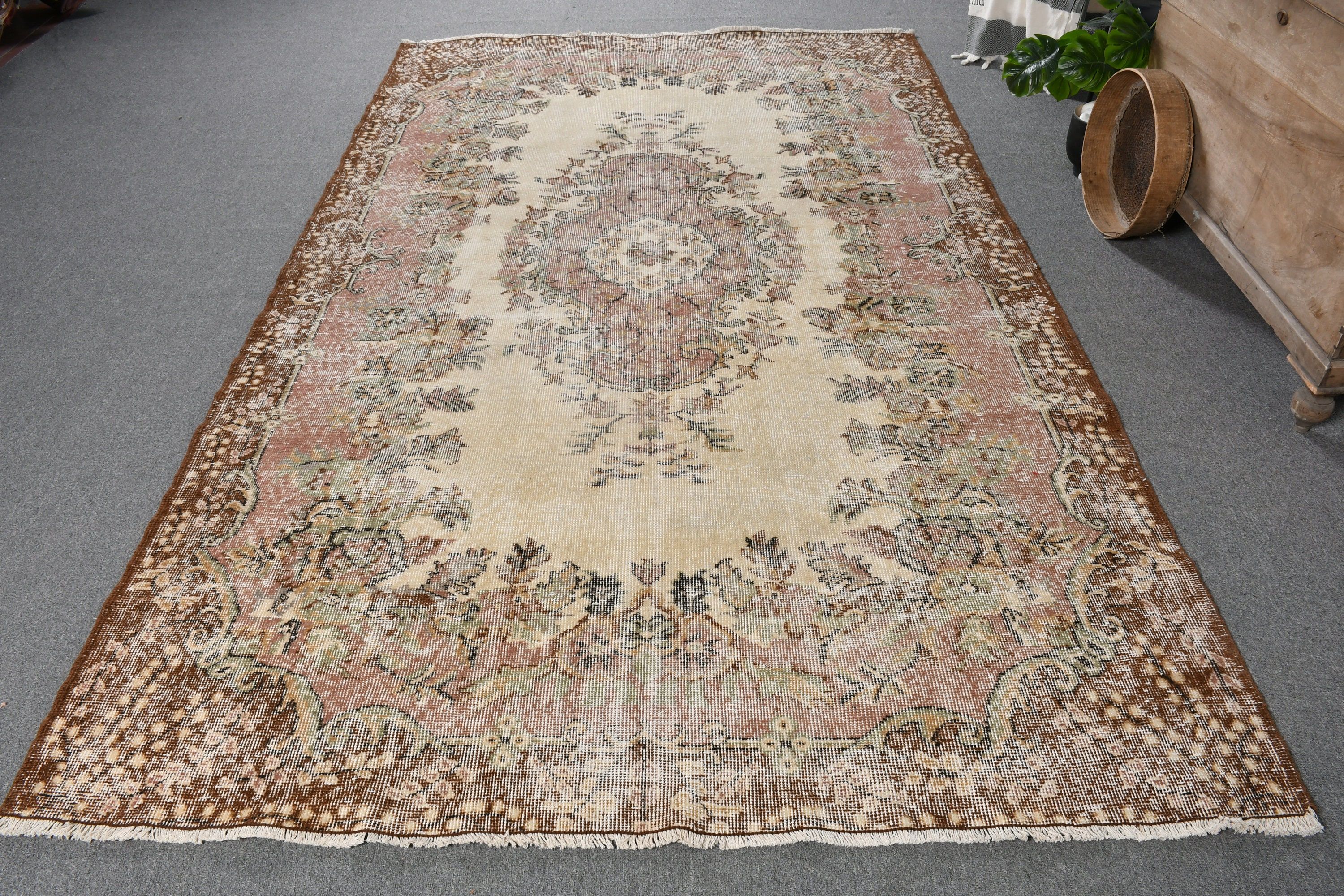 Anadolu Halısı, Kabile Halısı, Vintage Halılar, Kahverengi Yün Halı, Oturma Odası Halısı, Salon Halıları, Türk Halıları, Oushak Halısı, 5,8x9,6 ft Büyük Halı