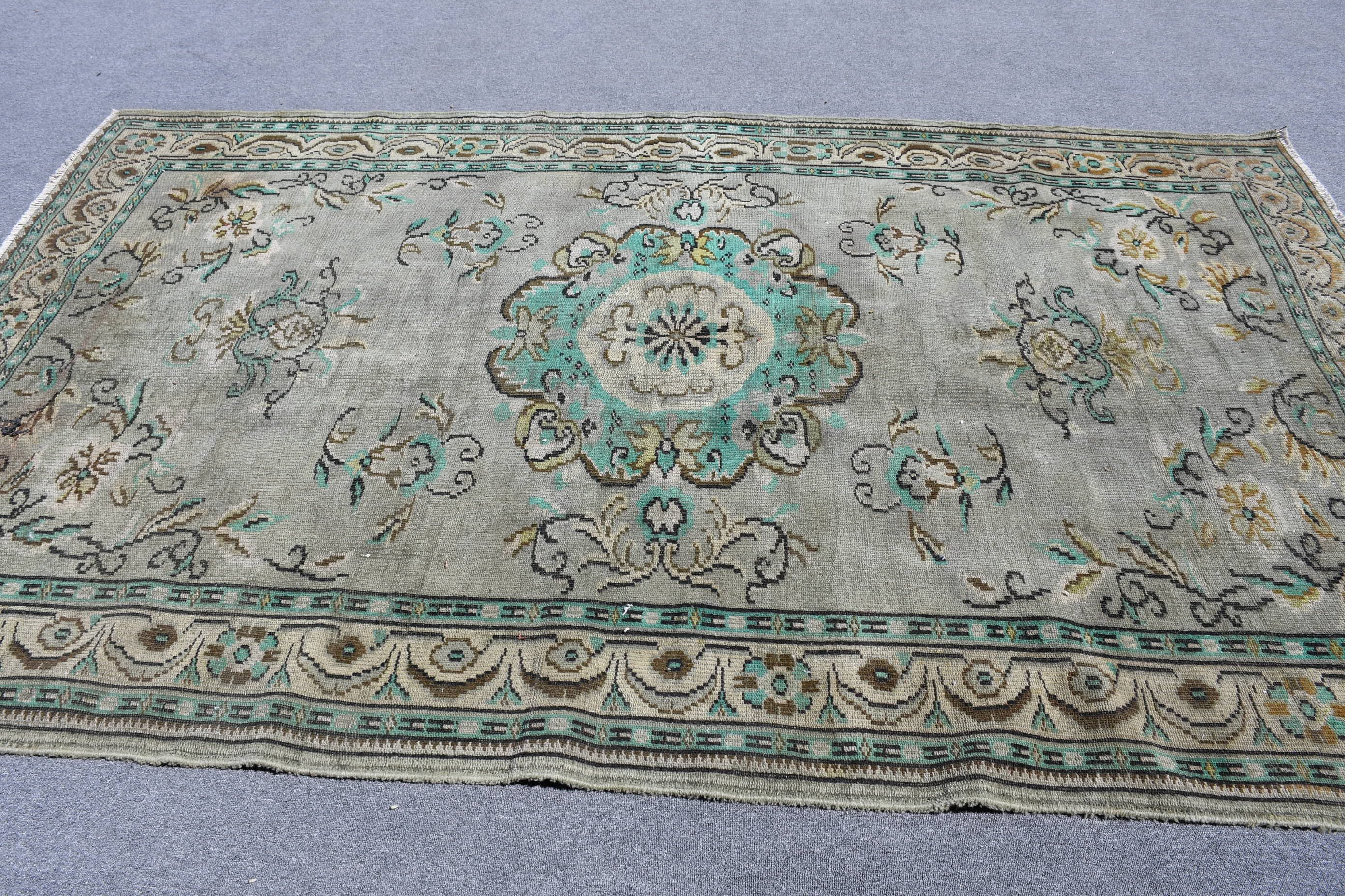 Floor Rug, Salon Rug, Anatolian Rug, Turkish Rugs, Vintage Rug, Rugs for Salon, Dining Room Rug, 6x9.6 ft Large Rugs, Green Anatolian Rug