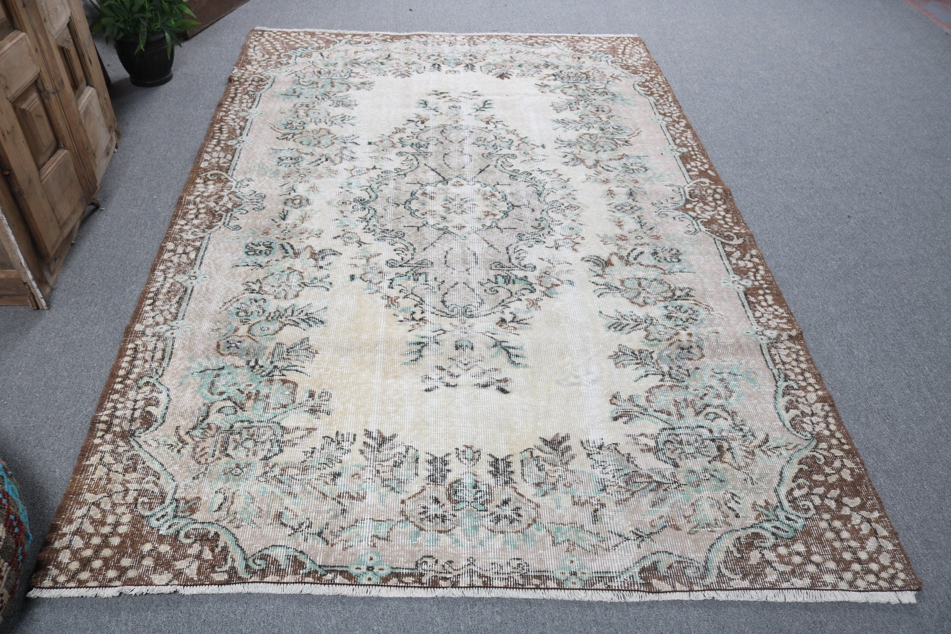 5.5x8.3 ft Büyük Halılar, Antika Halı, Yatak Odası Halısı, Fas Halıları, Turuncu Düz Dokuma Halı, Vintage Halılar, Türk Halısı, Büyük Vintage Halılar