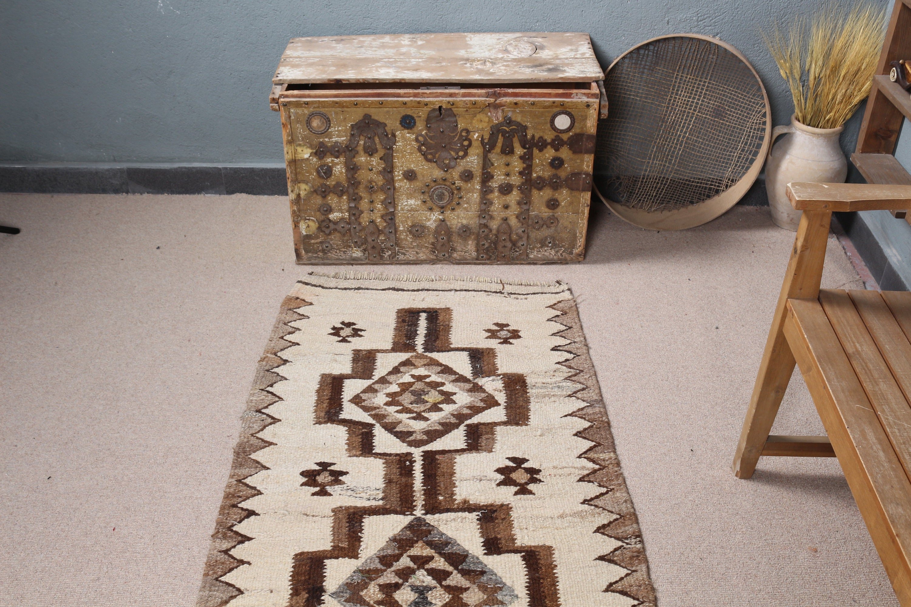 Vintage Rug, 2.5x8.3 ft Runner Rug, Kilim, Home Decor Rug, Floor Rugs, Rugs for Hallway, Turkish Rugs, Beige Oriental Rugs, Kitchen Rug