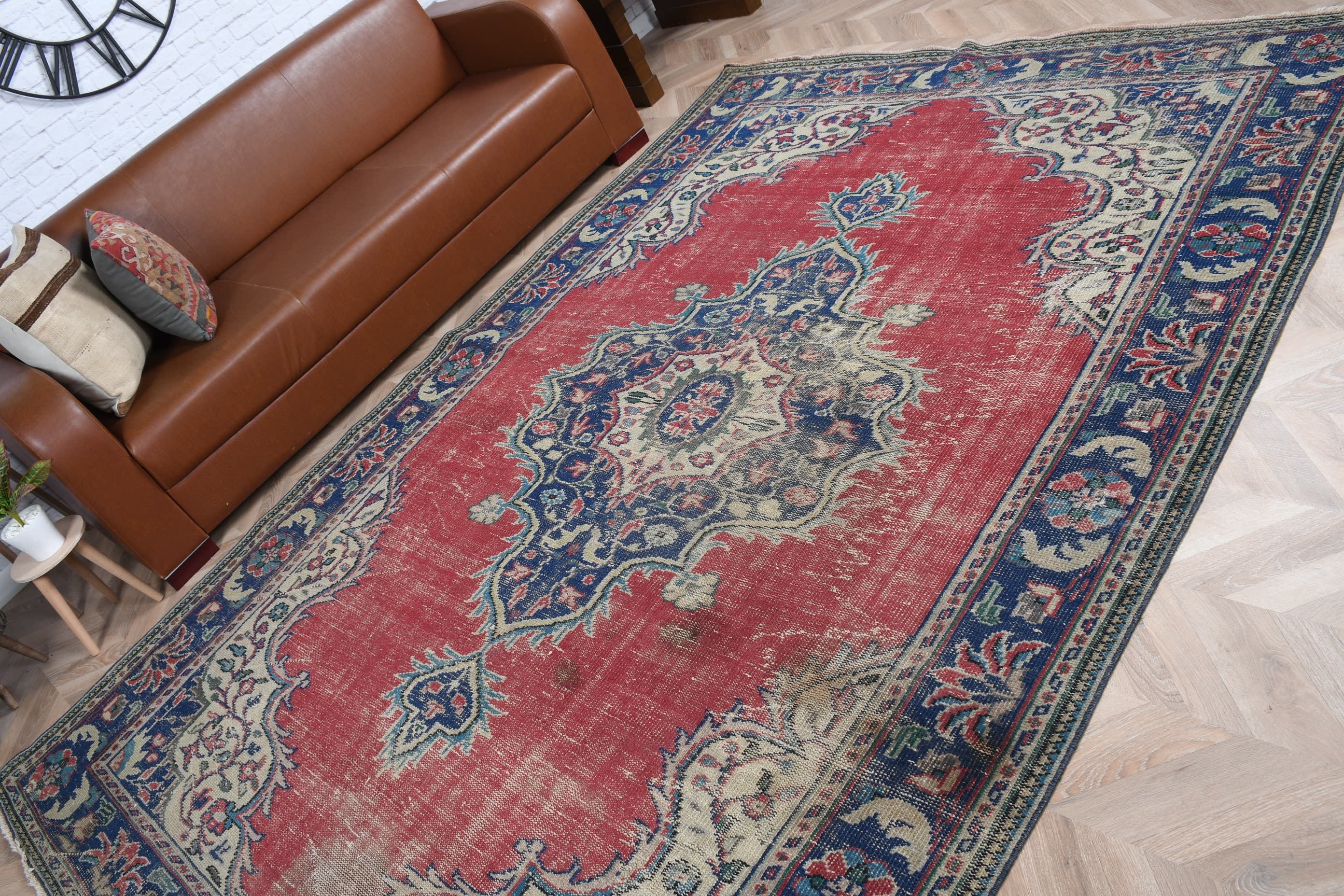 Oushak Halı, Fas Halısı, Yatak Odası Halısı, 6.7x10 ft Büyük Halı, Salon Halısı, Kırmızı Oryantal Halı, Oturma Odası Halıları, Türk Halısı, Vintage Halı