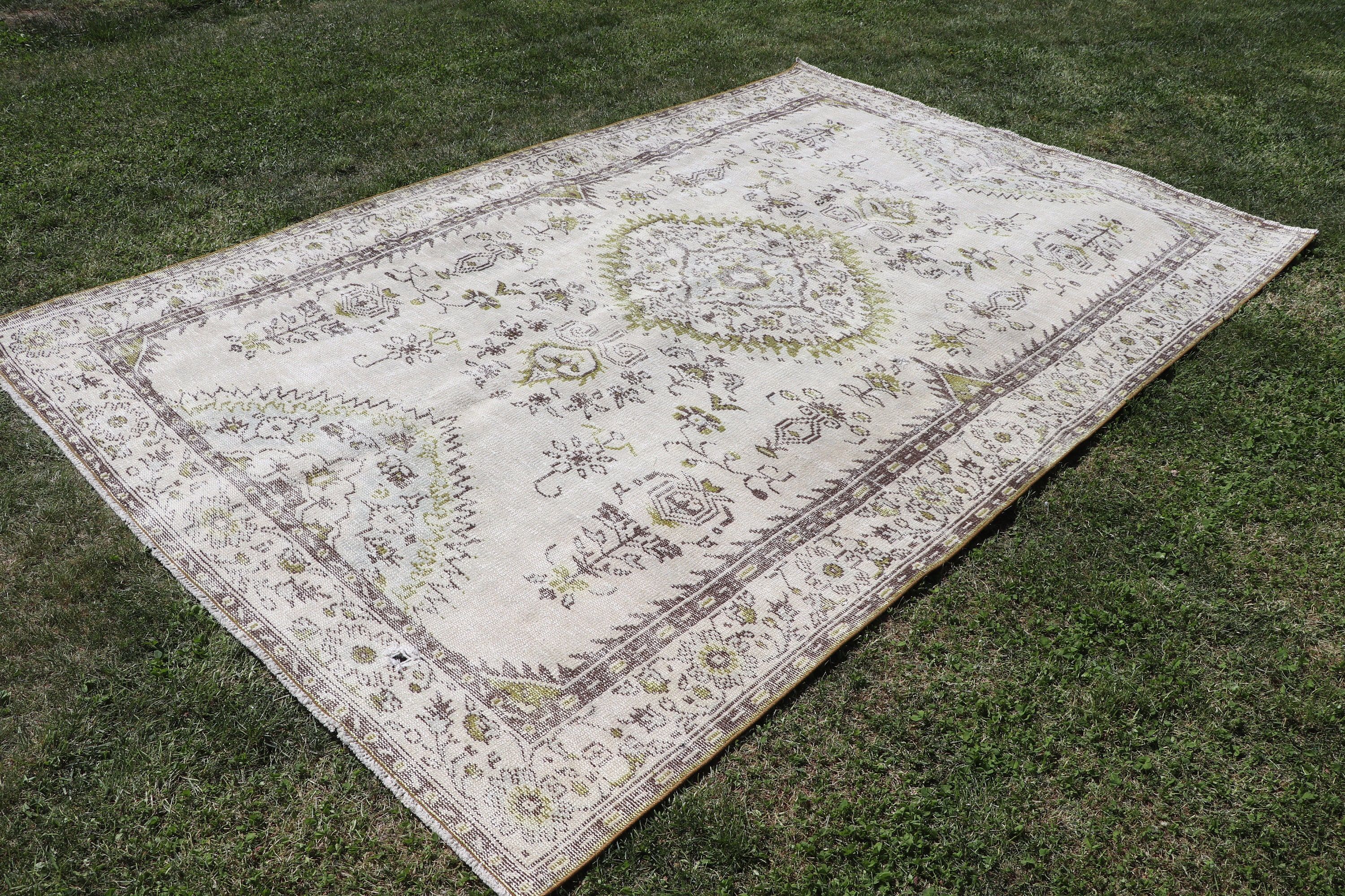 Büyük Oushak Halıları, Vintage Halılar, Türk Halıları, Lüks Halılar, Boho Halısı, 5,8x9,4 ft Büyük Halı, Yemek Odası Halısı, Bej Fas Halıları