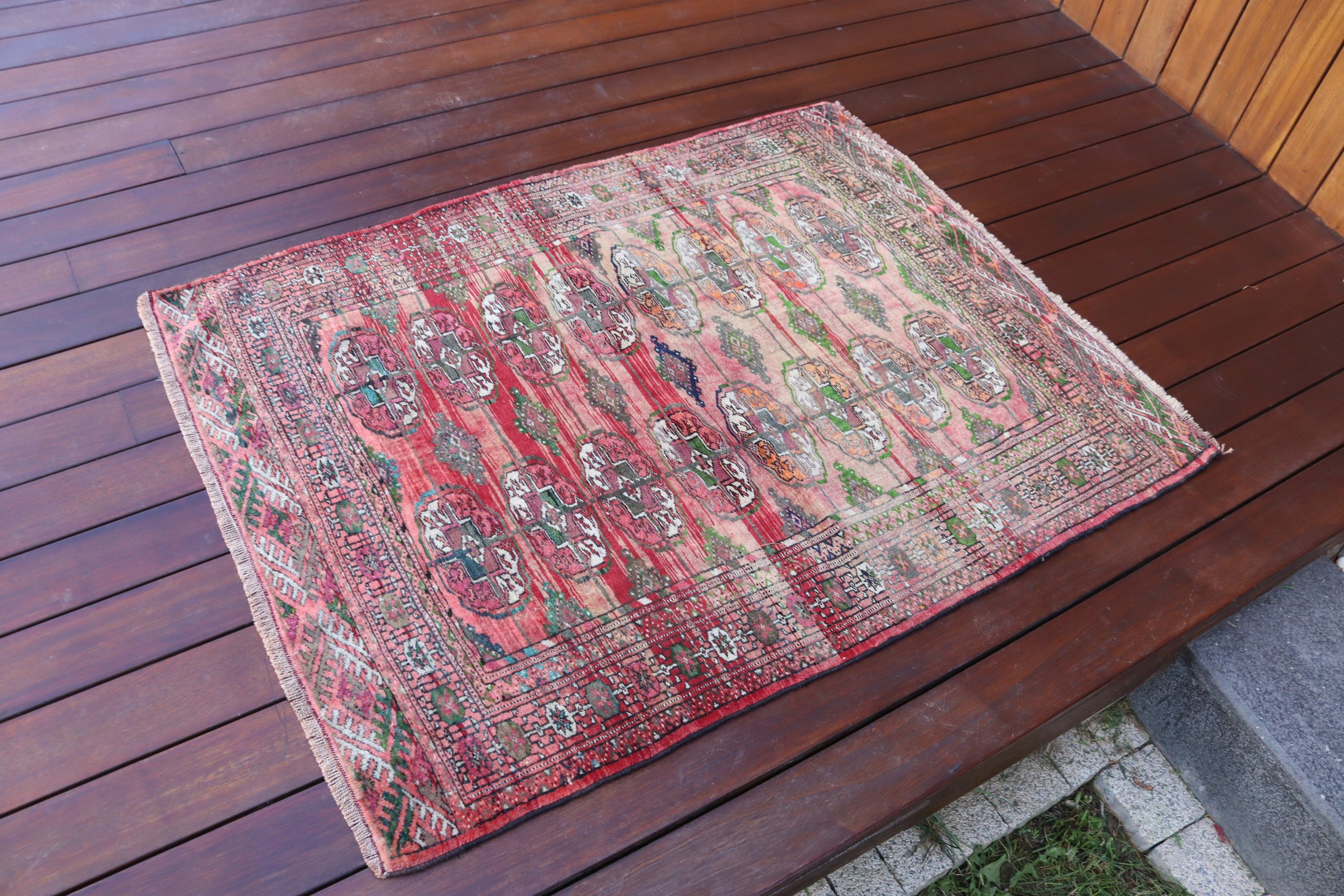 Wool Rugs, Traditional Rugs, Turkish Rugs, Vintage Rug, Red Oushak Rugs, Bedroom Rug, 2.7x3.7 ft Small Rug, Door Mat Rugs