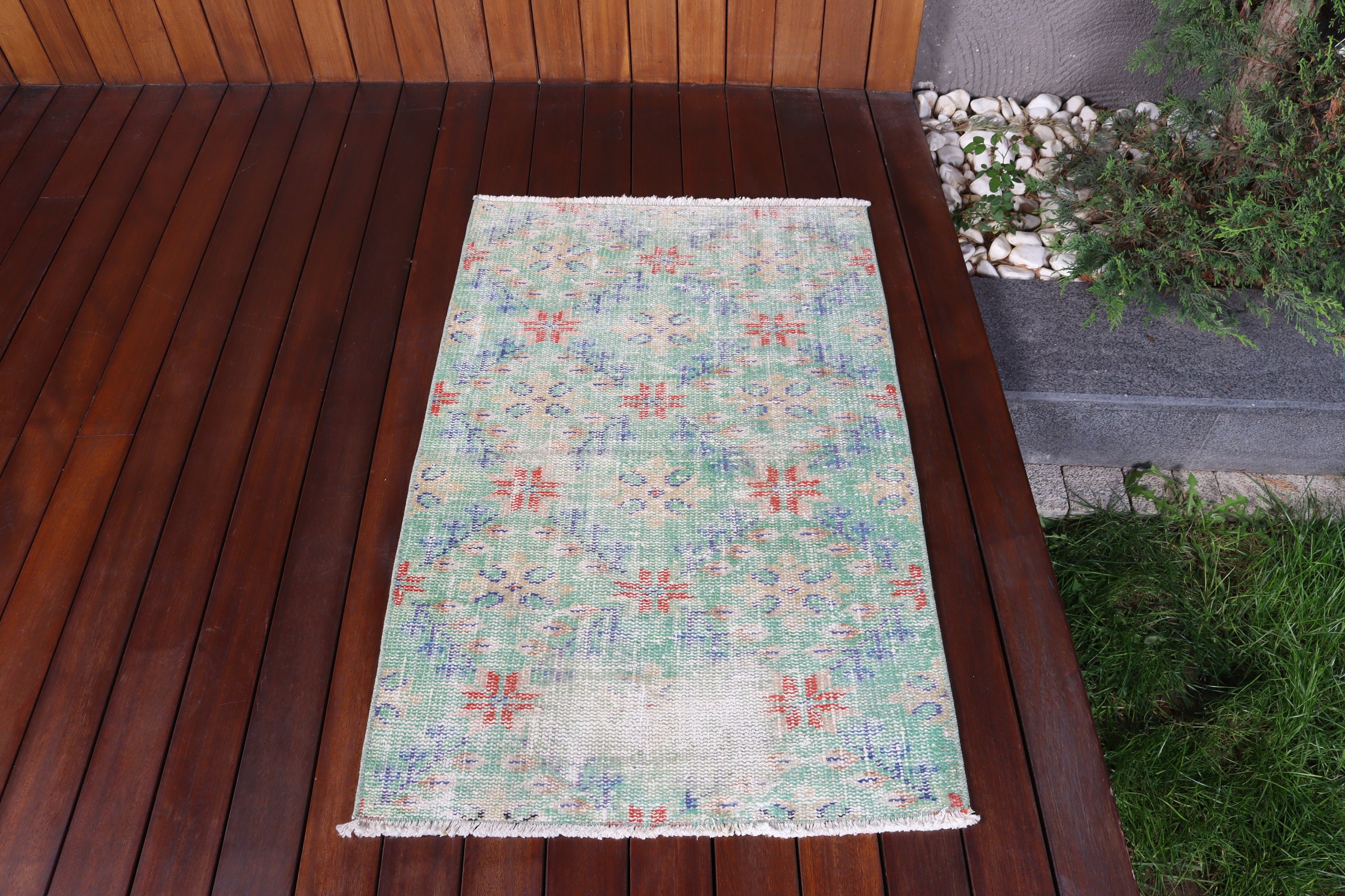 2.3x3.6 ft Küçük Halılar, Türk Halısı, Yatak Odası Halıları, Geometrik Halı, Küçük Alan Halıları, Vintage Halılar, Bohem Halılar, Banyo Halıları, Yeşil Antika Halı