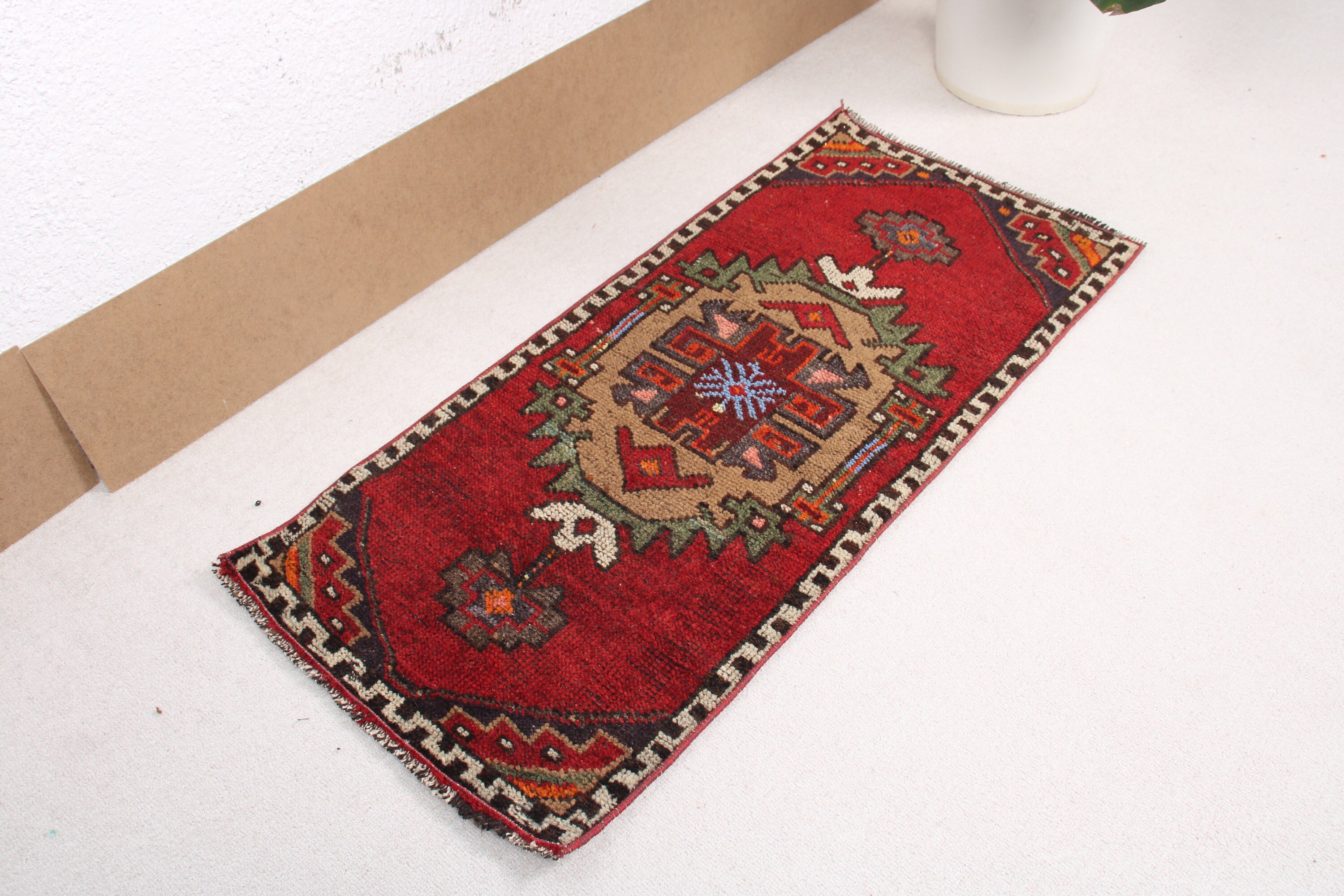 Ethnic Rug, Bedroom Rug, Wall Hanging Rugs, Turkish Rug, 1.5x3.3 ft Small Rugs, Red Bedroom Rugs, Vintage Rug, Small Area Rug