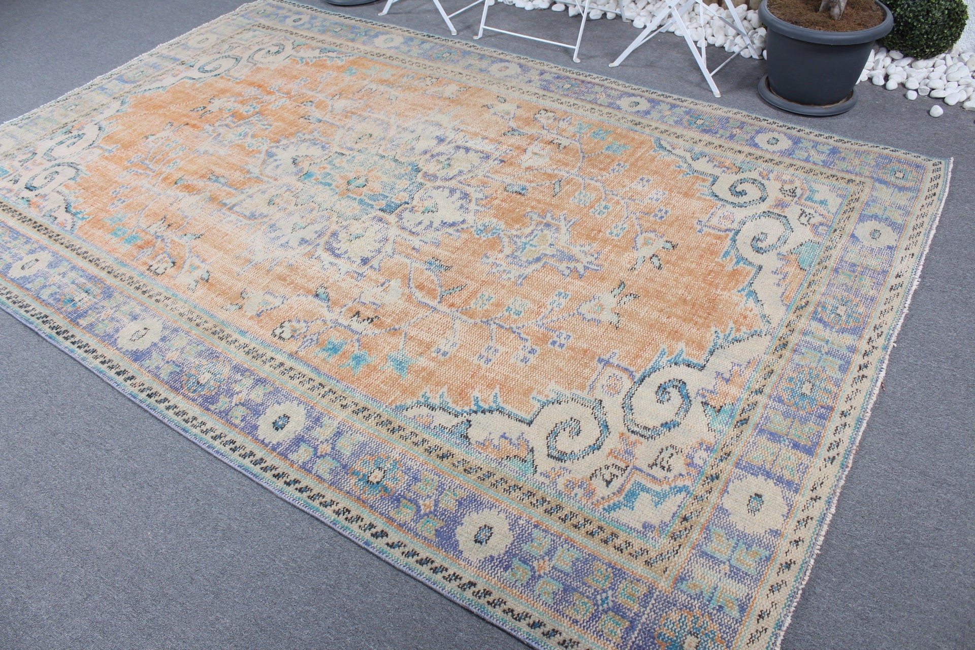 Moroccan Rug, Vintage Rug, Floor Rug, Dining Room Rug, Orange Home Decor Rugs, Living Room Rug, Turkish Rug, 6.4x9.8 ft Large Rugs, Old Rug