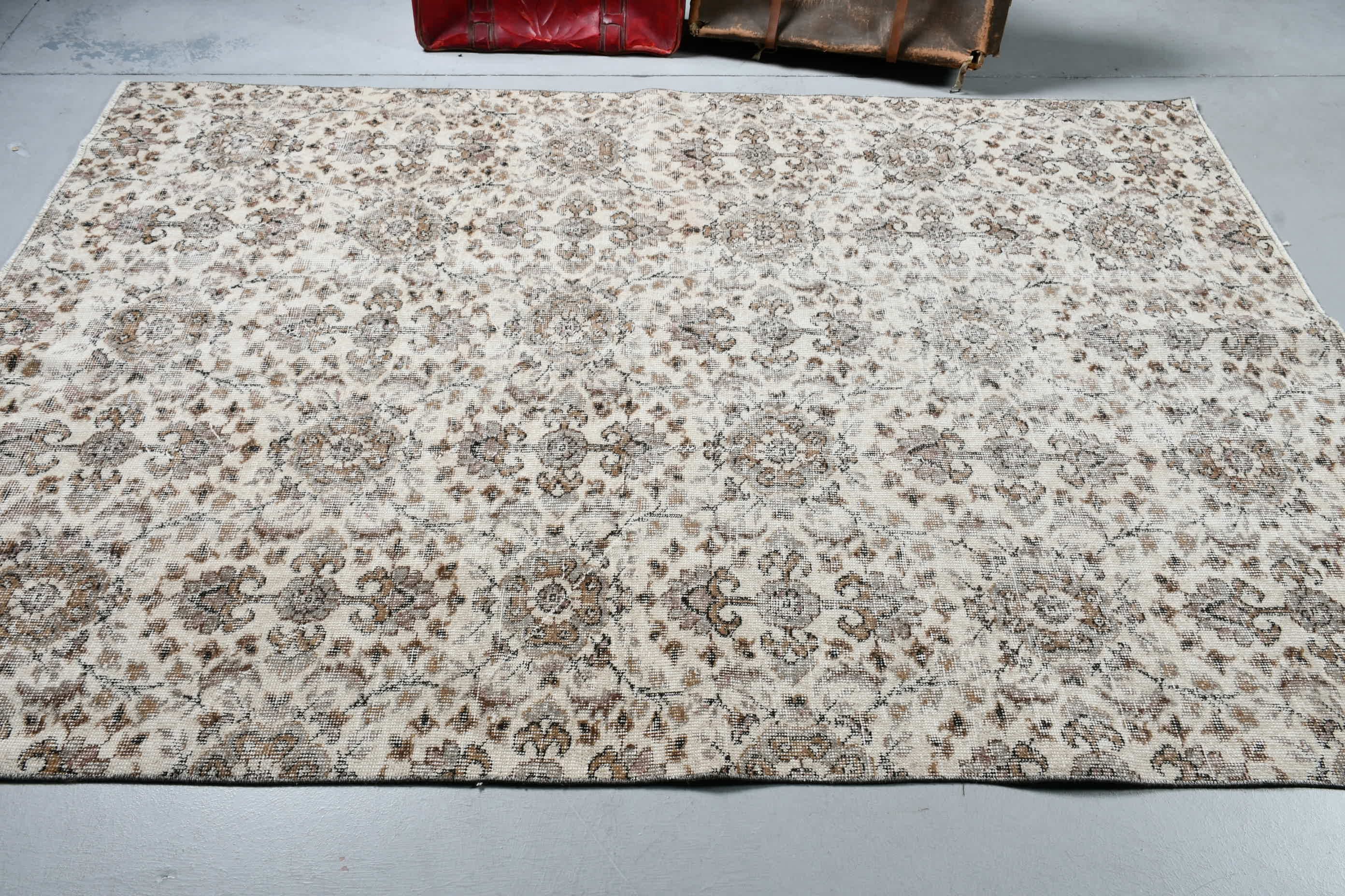 Art Rug, Dining Room Rugs, Turkish Rug, Cool Rug, Beige Oushak Rugs, Vintage Rug, Turkey Rugs, 5.5x8 ft Large Rug, Salon Rug