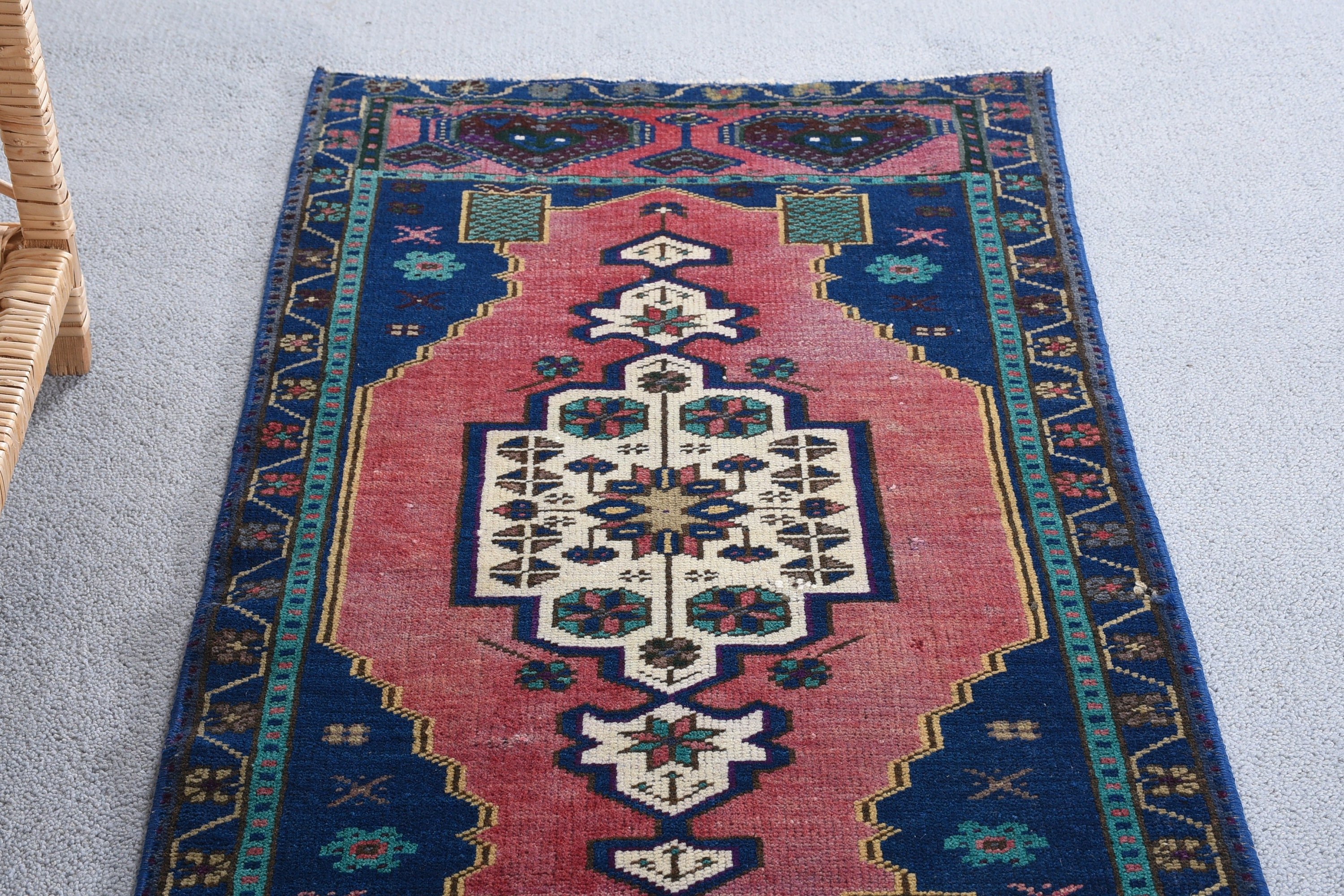 Yer Halıları, 1.7x3.6 ft Küçük Halı, Vintage Halı, Mavi Oryantal Halı, Mutfak Halısı, Araba Paspas Halısı, Türk Halıları, El Yapımı Halı, Duvara Asılı Halı