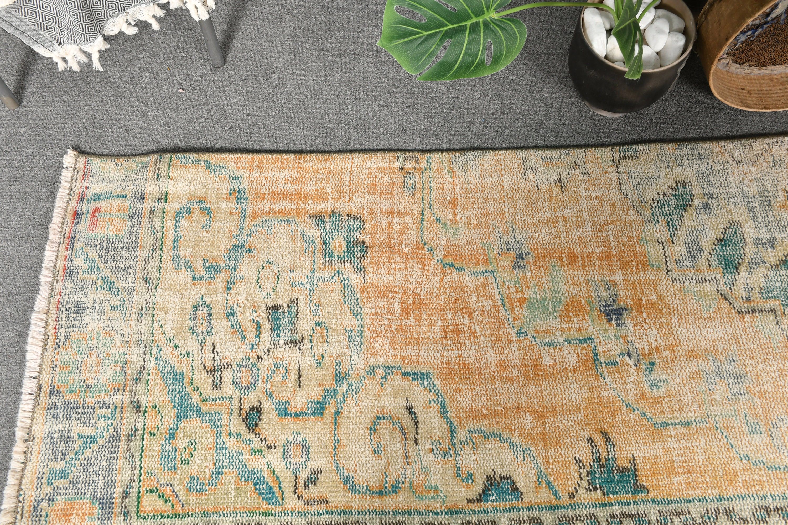 2.5x8.5 ft Runner Halı, Doğal Halı, Türk Halıları, Oryantal Halılar, Vintage Halılar, Merdiven Halısı, Koridor Halısı, Sarı Soğuk Halı