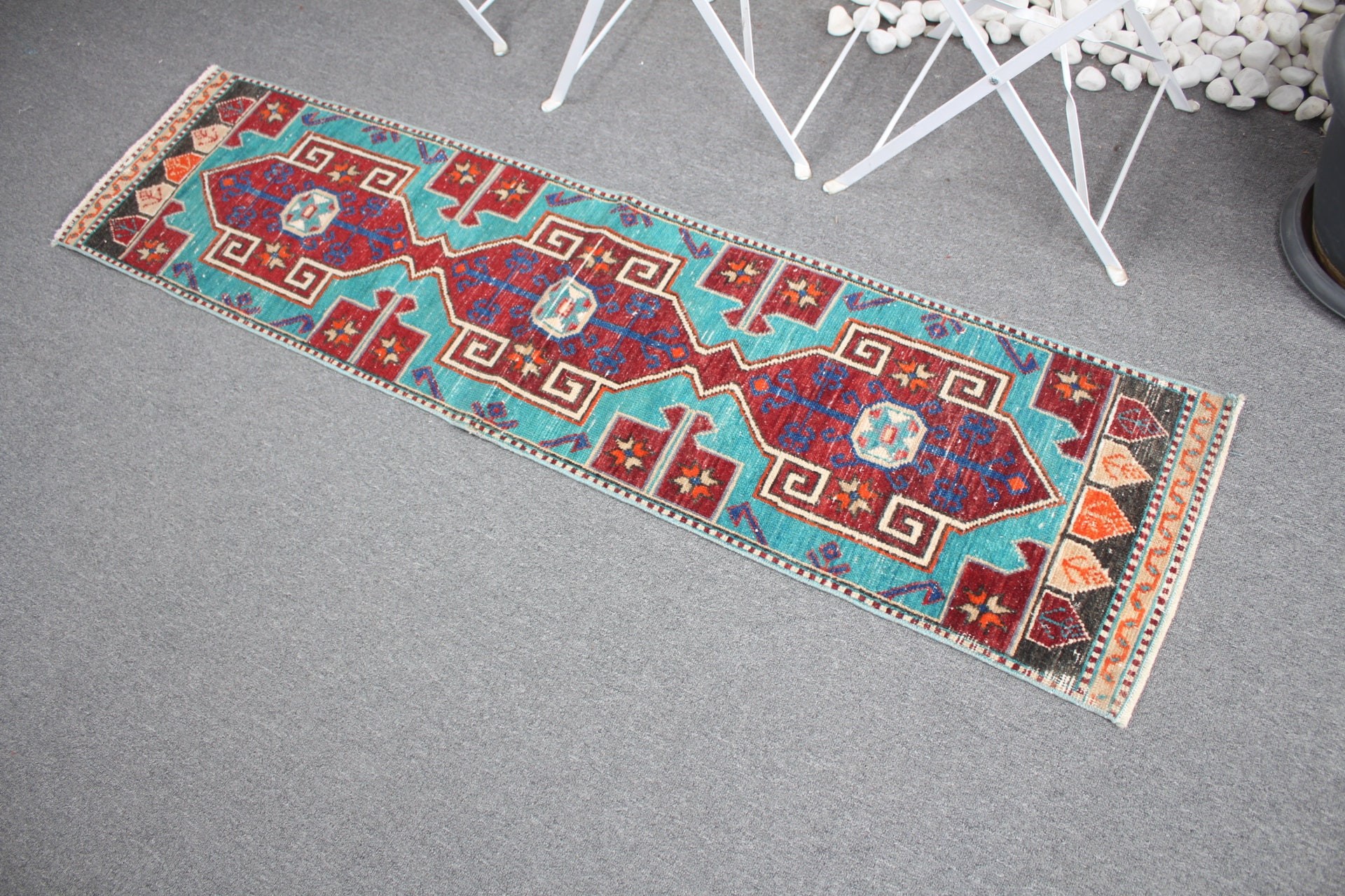 Blue Kitchen Rug, Aztec Rugs, Vintage Rug, Moroccan Rugs, Turkish Rug, Hallway Rug, 1.4x5.6 ft Runner Rug, Rugs for Hallway