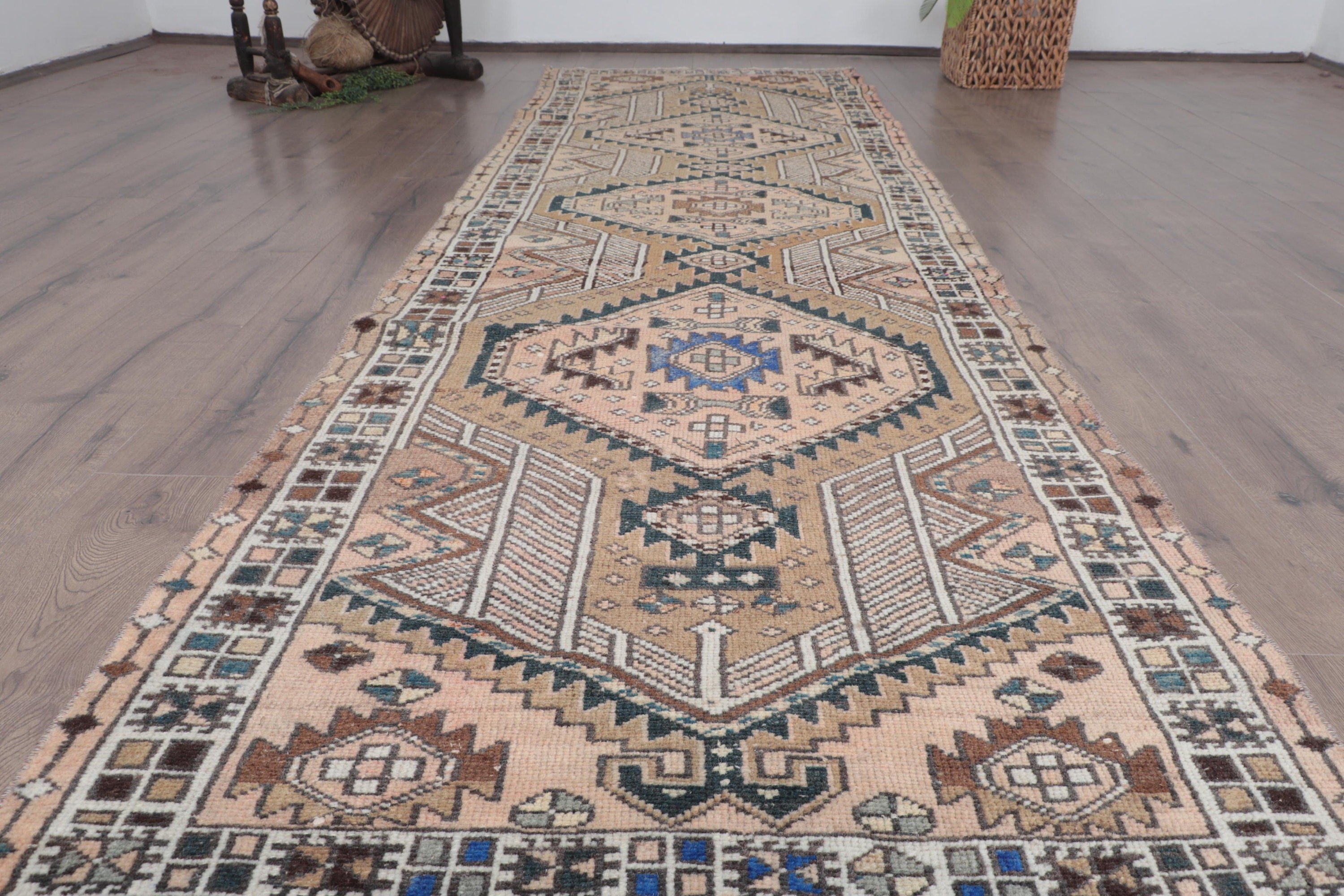 Kitchen Rugs, Organic Rug, Hallway Rugs, 2.9x10.4 ft Runner Rugs, Beige Wool Rugs, Vintage Rugs, Turkish Rug, Moroccan Rugs