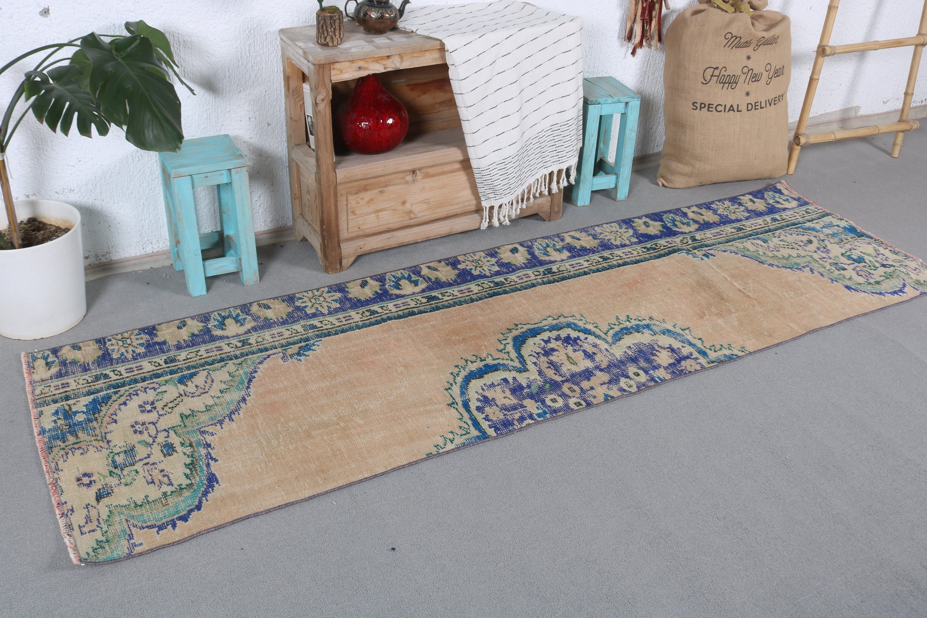 Kitchen Rug, Floor Rugs, Rugs for Hallway, Turkish Rugs, Vintage Rugs, Blue Wool Rug, Moroccan Rugs, Stair Rug, 2.5x8.2 ft Runner Rugs